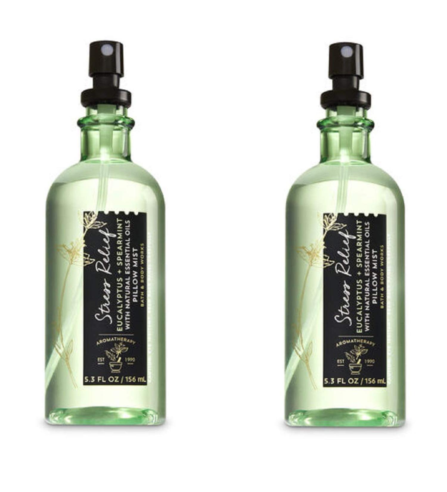 Bath & Body Works Aromatherapy Stress Relief Eucalyptus Spearmint Pillow Mist 5.3 Fl Oz 2-Pack (Packaging May Vary) Eucalyptus 5.3 Fl Oz (Pack of 2)