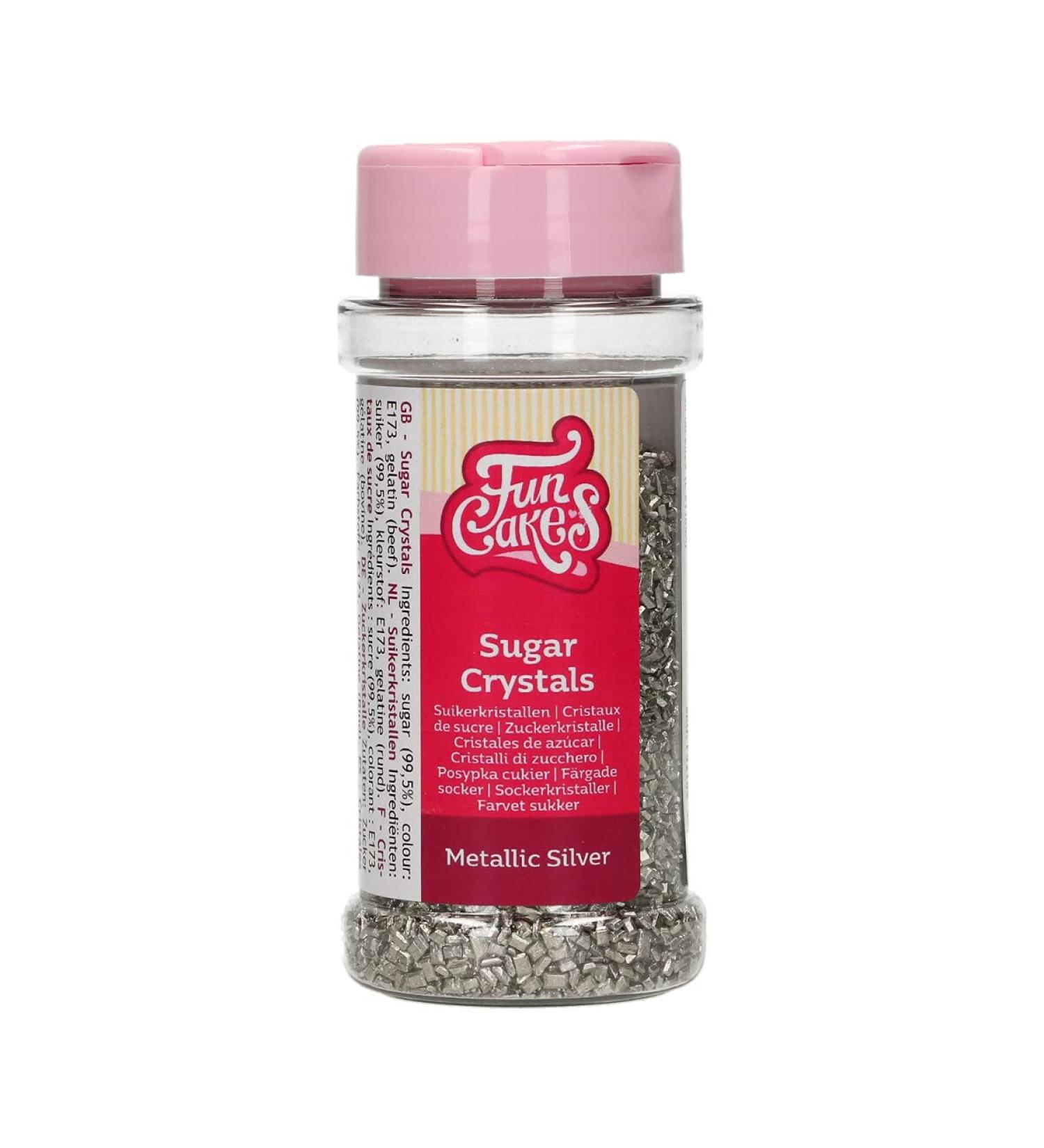 FunCakes Sugar Crystals Metallic Silver: Cake Sprinkles Great Taste Perfect for Cake Decorating Coloured Sugar Crystals. 80 g.