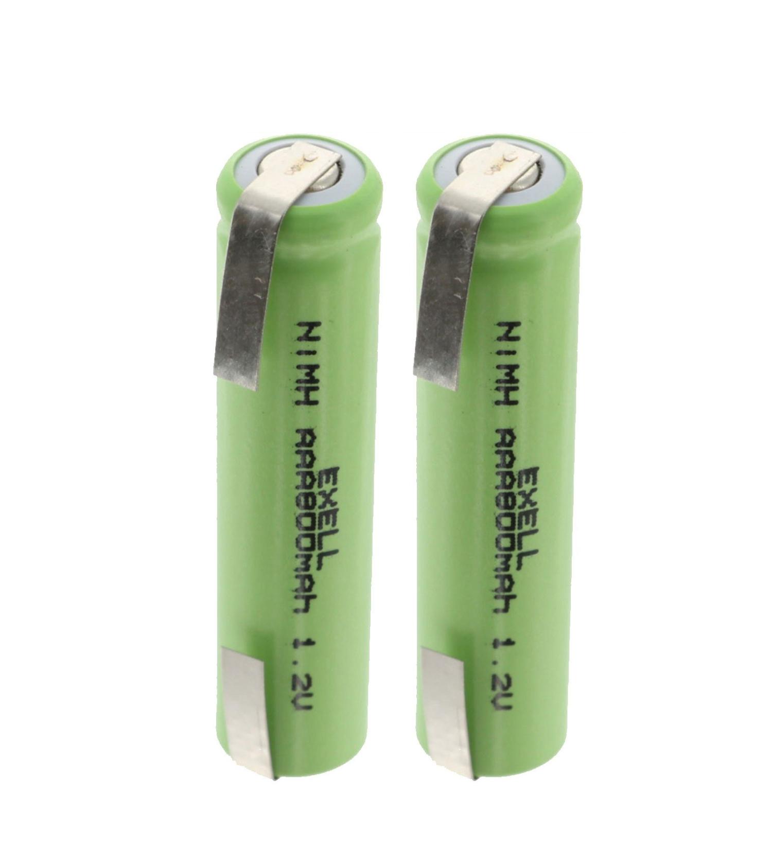 (2-Pack) Exell 1.2V NIMH AAA 800mAh Rechargeable Batteries w/Tabs use with Electric Razors toothbrushes high Power Static Applications (Telecoms UPS and Smart Grid) Electric Tools Electric mopeds