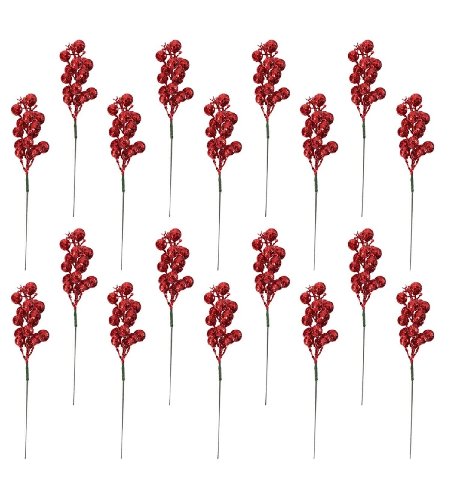 HOMSFOU 24pcs Christmas Berries Christmas Berry Pick Christmas Picks Christmas Holly Berry Branch Glitter Mini Wreath Evening Party Decoration Cranberries Artificial Plastic Foam Banquet Red 20X4X4CM - Buy Online on GoSupps.com