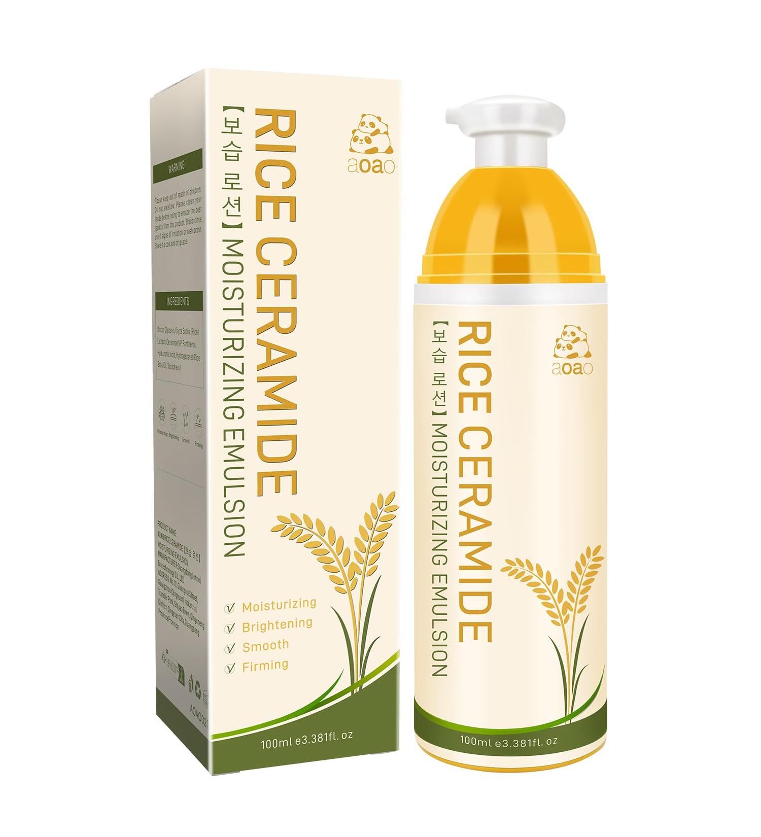 AOAO Rice Ceramide Moisturizing Cream, Vitamin E & Hyaluronic Acid Infused for Deep Hydration, Brightening & Firming, Lightweight, Fast-absorbing Formula for All Skin Types, Hygienic Pump, 3.38fl.oz - Buy Online on GoSupps.com