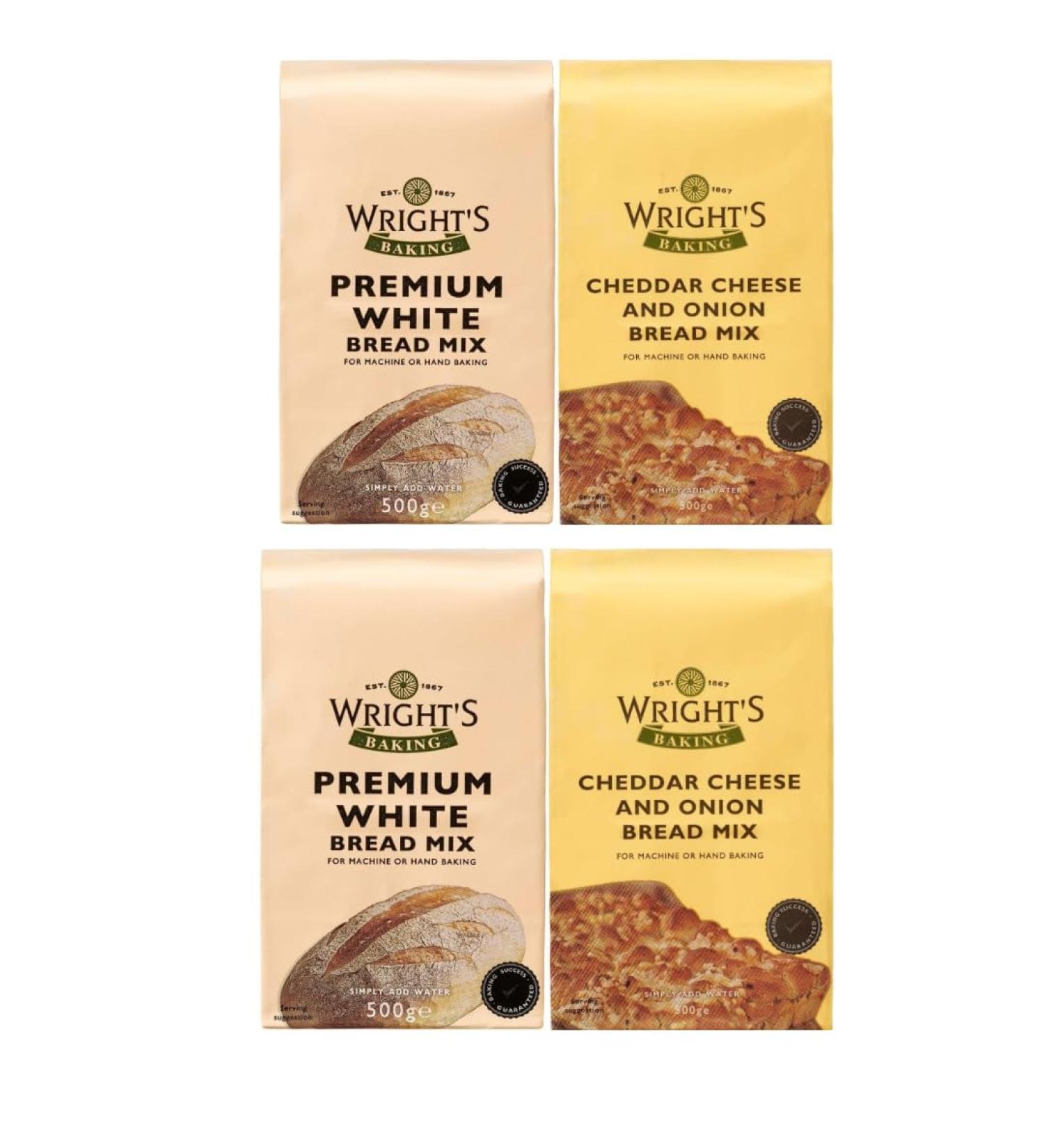 Wright's selection 2 pack | Premium White Bread Mix And cheddar and onion bread mix | Simply Add Oil and Water | For Machine or Hand Baking | Suitable for Vegetarians - Buy Online on GoSupps.com