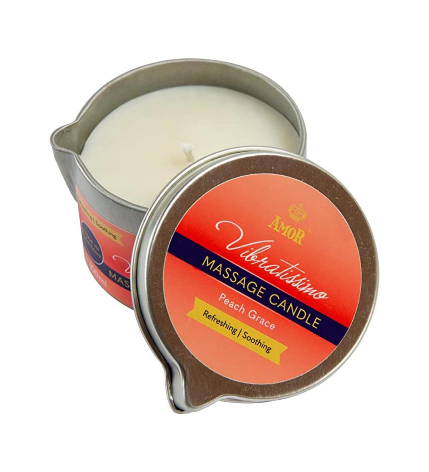 Vibratissimo Peach Grace Massage Candle 100ml | Natural Relaxation Candle with Coconut Oil | Ideal for Sensitive Skin | Aromatic Peach Fragrance - Buy Online on GoSupps.com