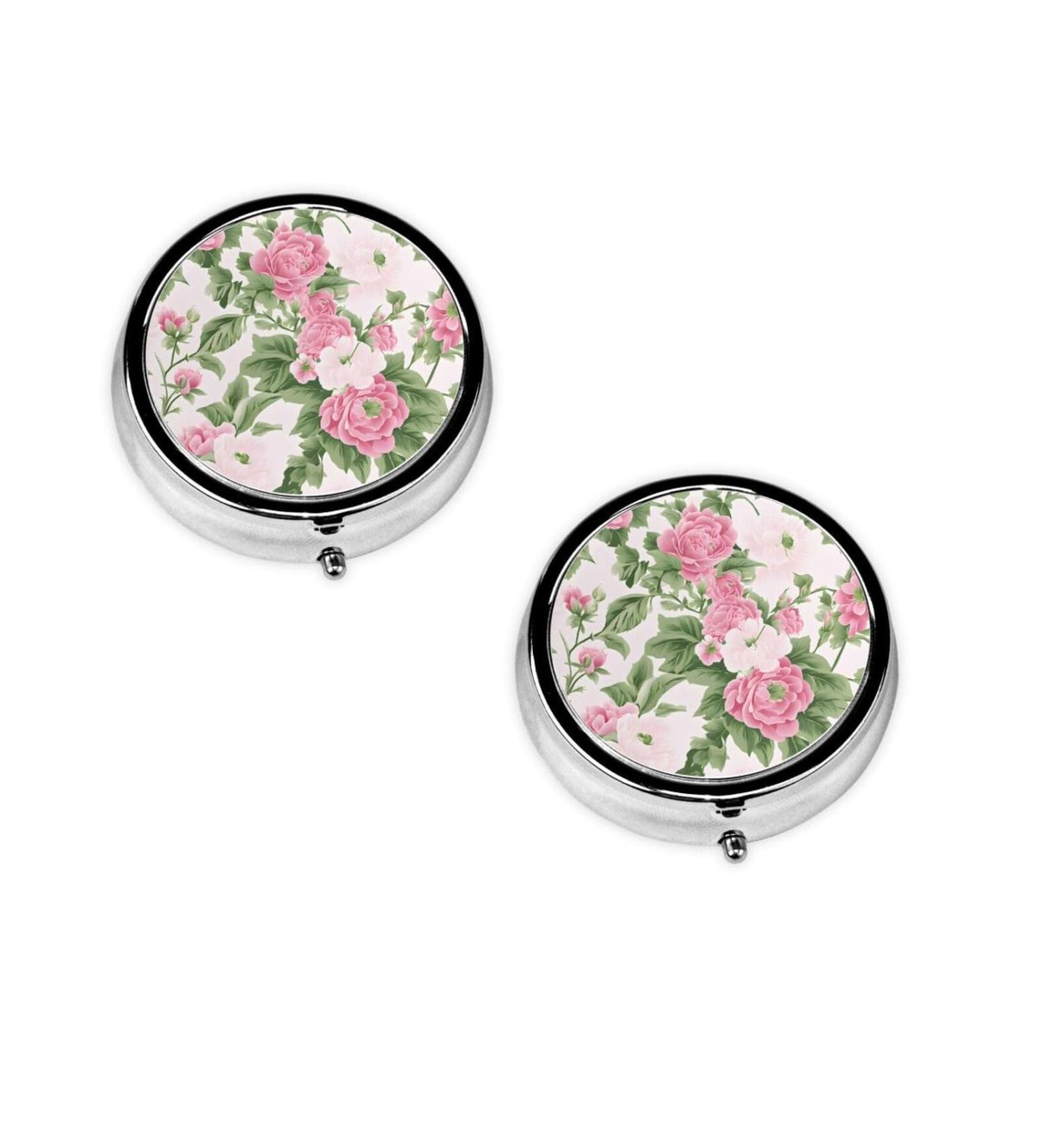 Floral Mini Round Pill Box - 3 Compartment Travel Organizer | Portable Medicine Case for Home & Office - Buy Online on GoSupps.com