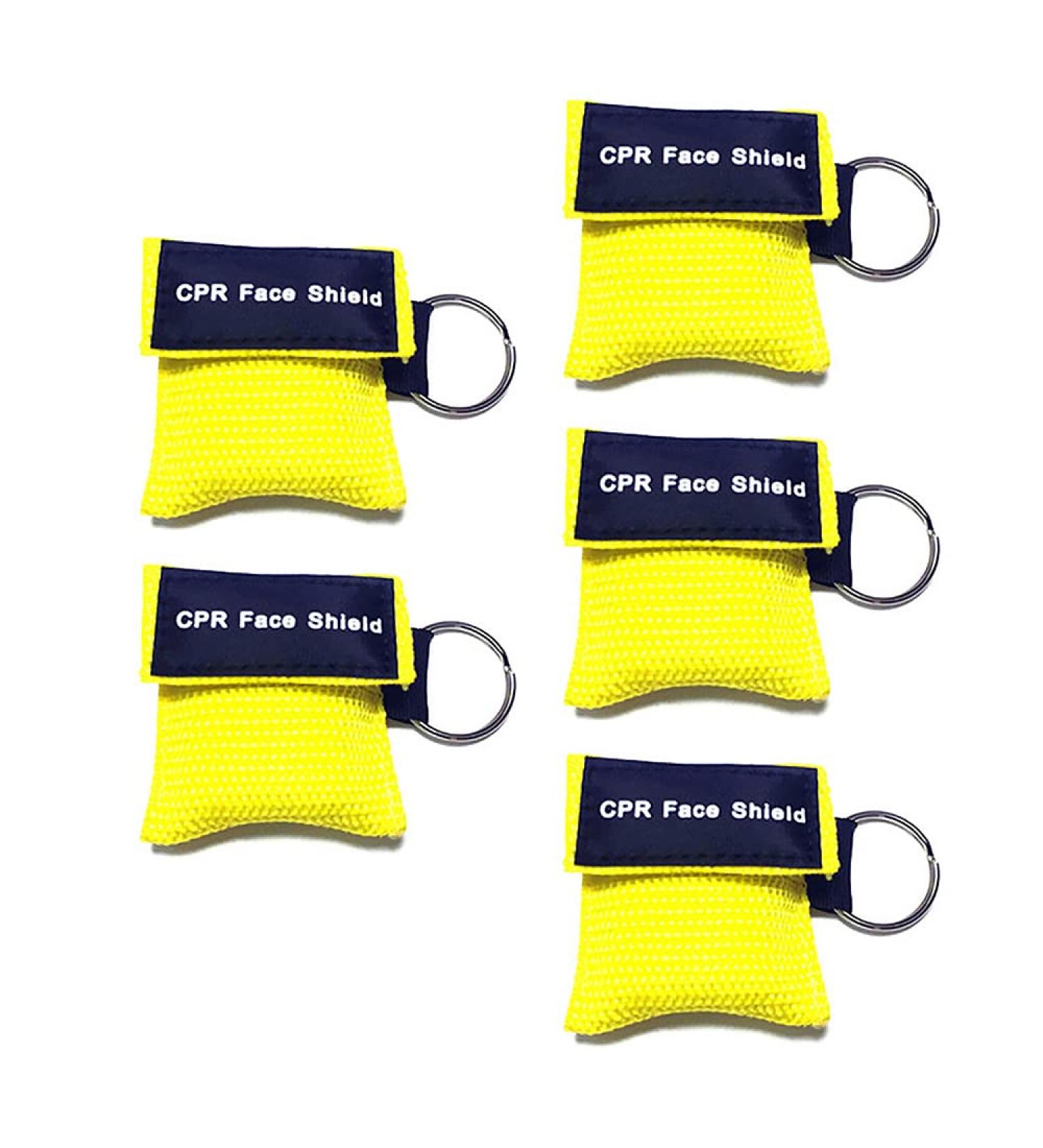 5Pcs CPR Mask Rescue Face Shields w/ One-Way Valve & Keychain Ring - Yellow - Buy Online on GoSupps.com