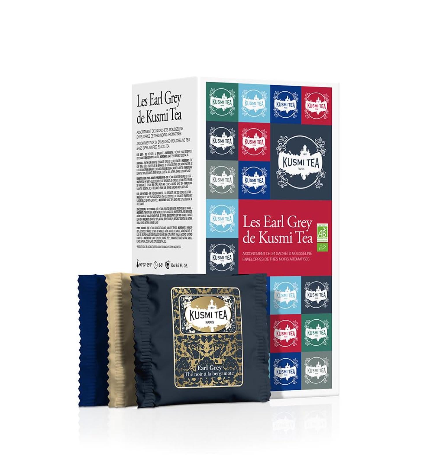 Kusmi Tea - Coffret "Les Earl Grey" - Assortiment de Th s Bio - Id e Cadeau Homme et Femme - Th s Noirs Bio Aromatis s - Fabriqu en France - 24 Sachets S lection de 6 Recettes Iconiques Earl Grey Anastasia Bouquet de Fleurs Earl Grey Intense Prince Wladim - Buy Online on GoSupps.com