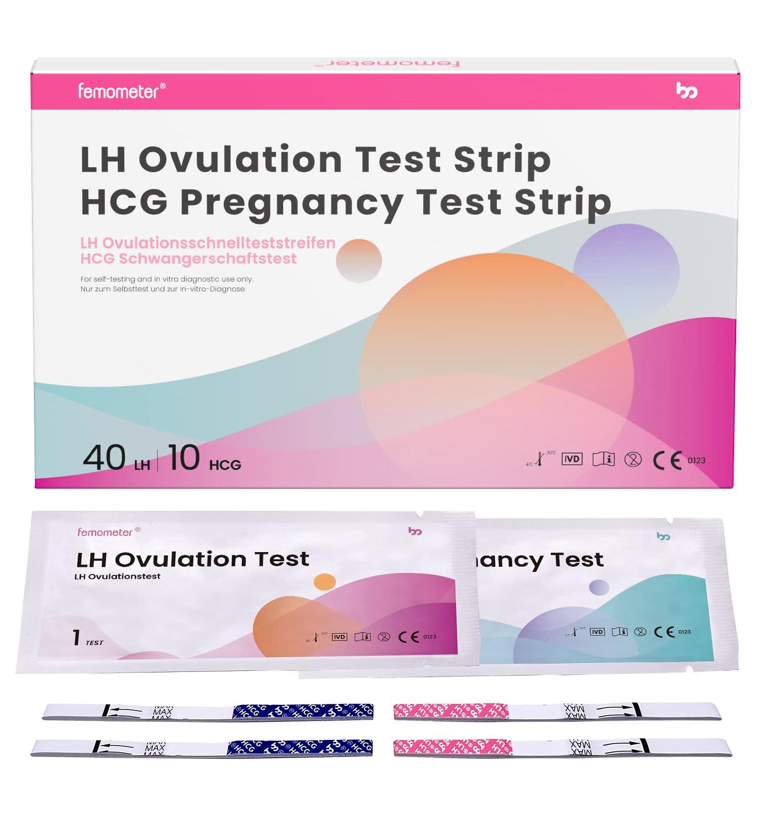 Femometer 40 Ovulation Test Strips and 10 Pregnancy Test Strips Sensitive Fertility Predictor Kit LH Testing Sticks Record Accurate Results with Femometer App (40LH+10HCG) Lh40hcg10 - Buy Online on GoSupps.com