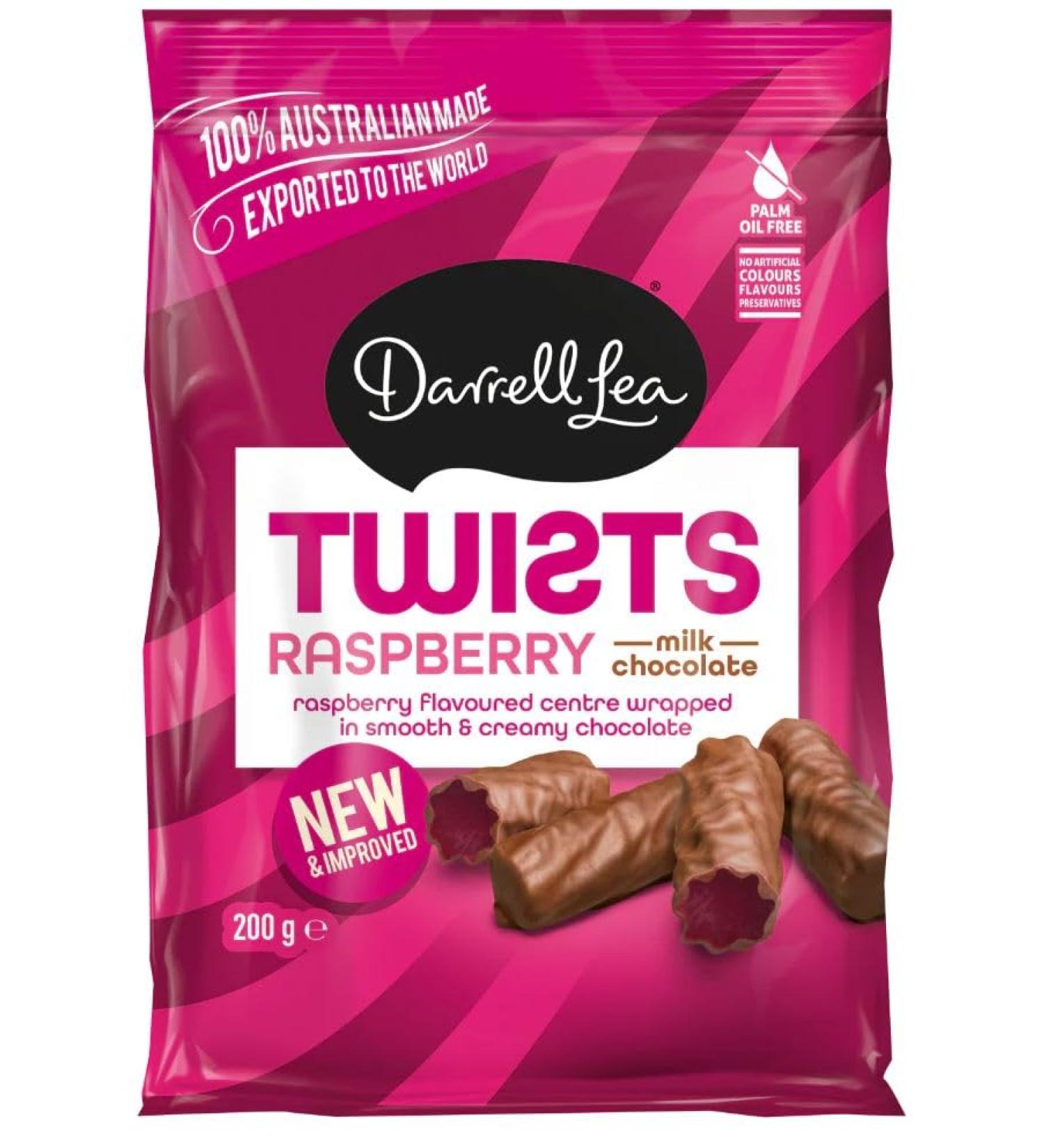 Broadway candy Darrell Lea Raspberry Twists Milk Chocolate Coating 3 x 200g Made in Australia