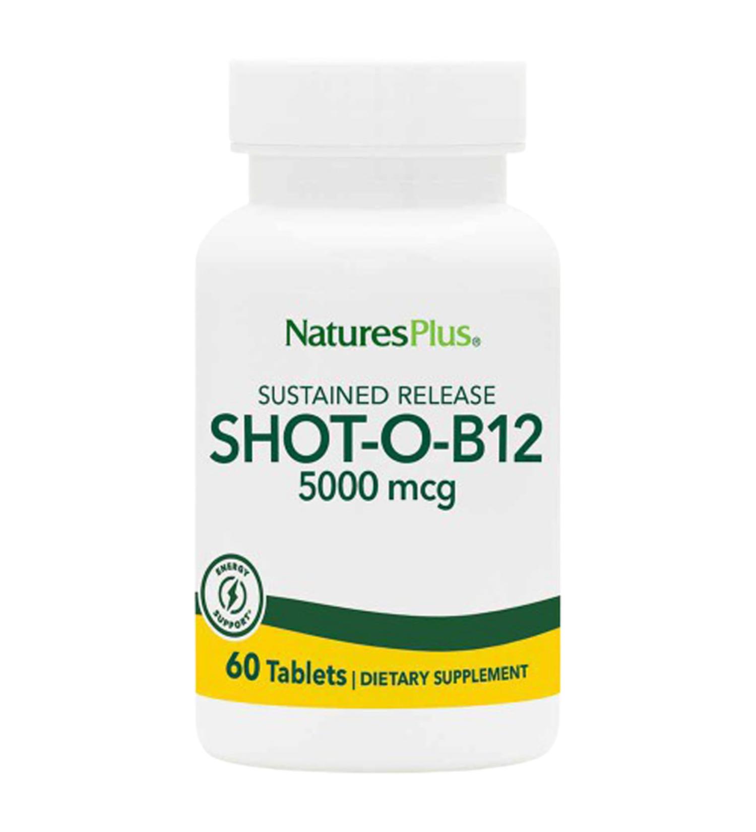 NaturesPlus Shot-O-B12 5000 mcg - 60 Sustained Release Tablets Pack of 2 - Supports Energy Production & Mood - Vegetarian Gluten Free - 120 Total Servings 60 Count (Pack of 2) - Buy Online on GoSupps.com