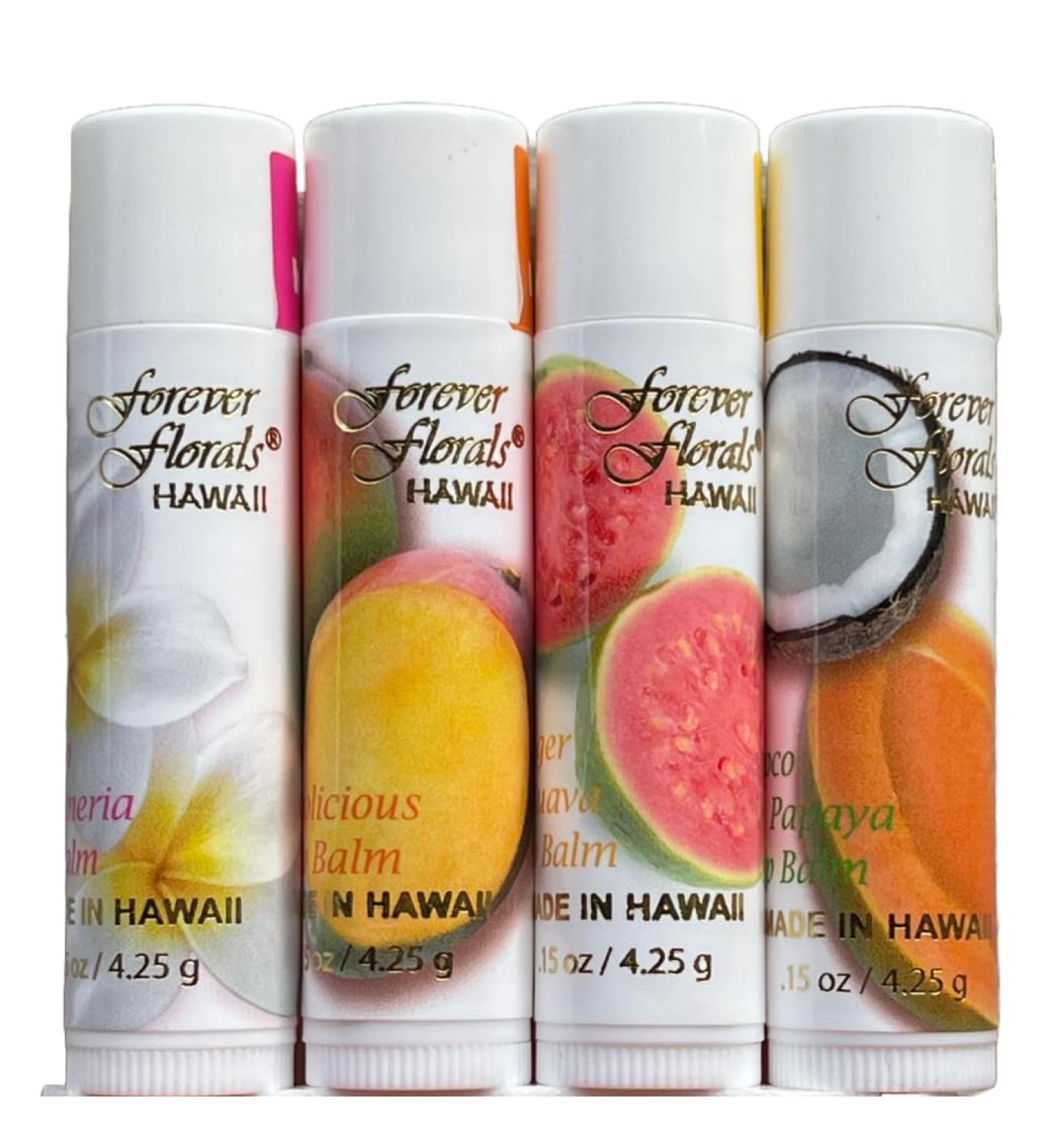Hawaiian Forever Florals Lip Balm 4 Pack (Plumeria and Fruits)