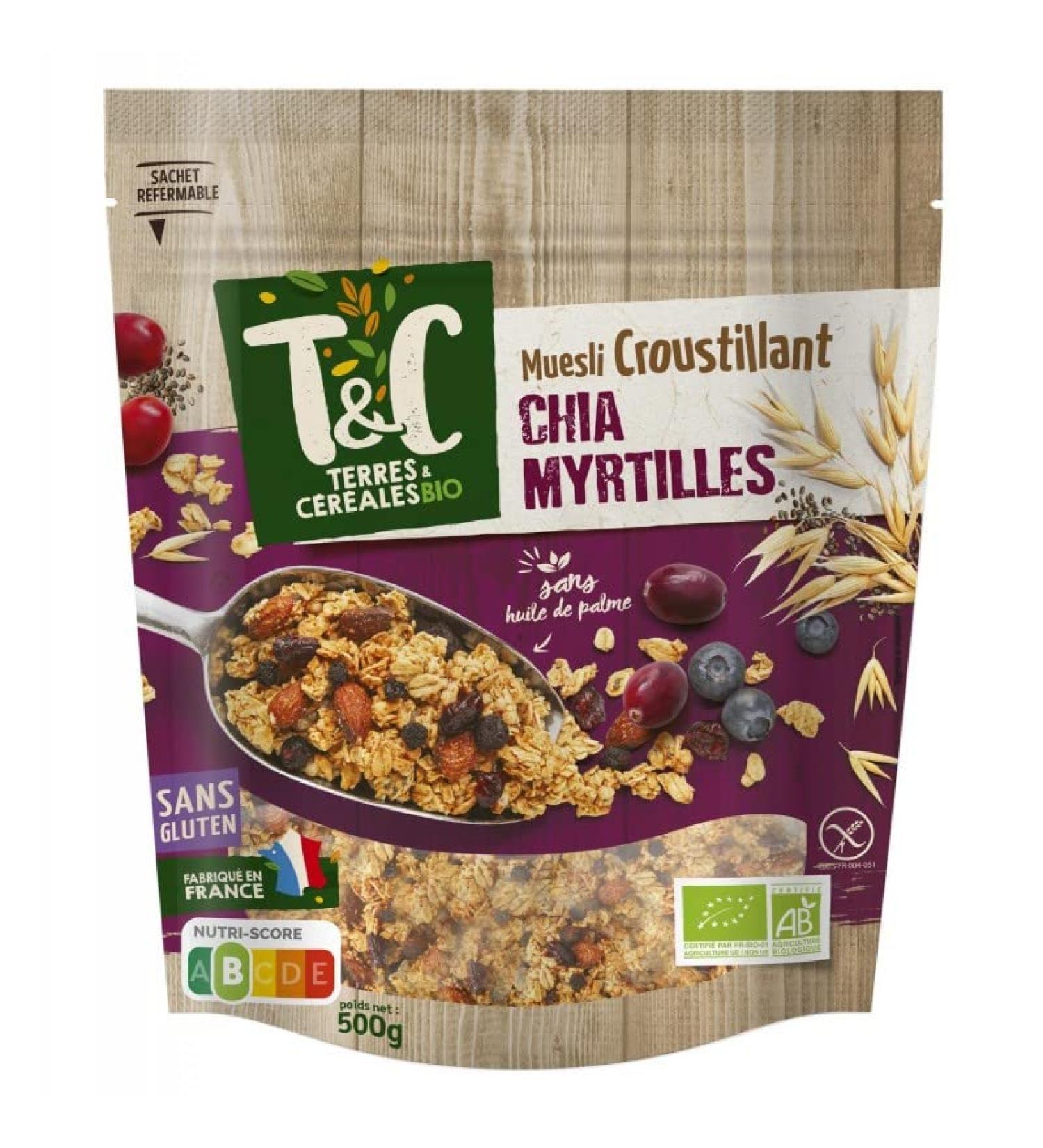 TERRES ET CEREALES - Terres Et C r ales Muesli Croustillant Avoine Myrtilles Chia Bio 500G - Lot De 3