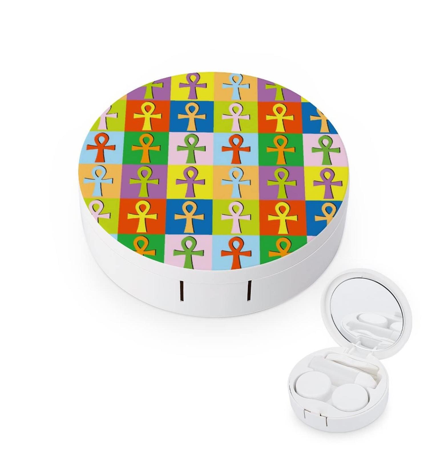 Retro Set Ankh Round Case For Contact Lens Kit Storage Box with Mirror Printed - Buy Online on GoSupps.com