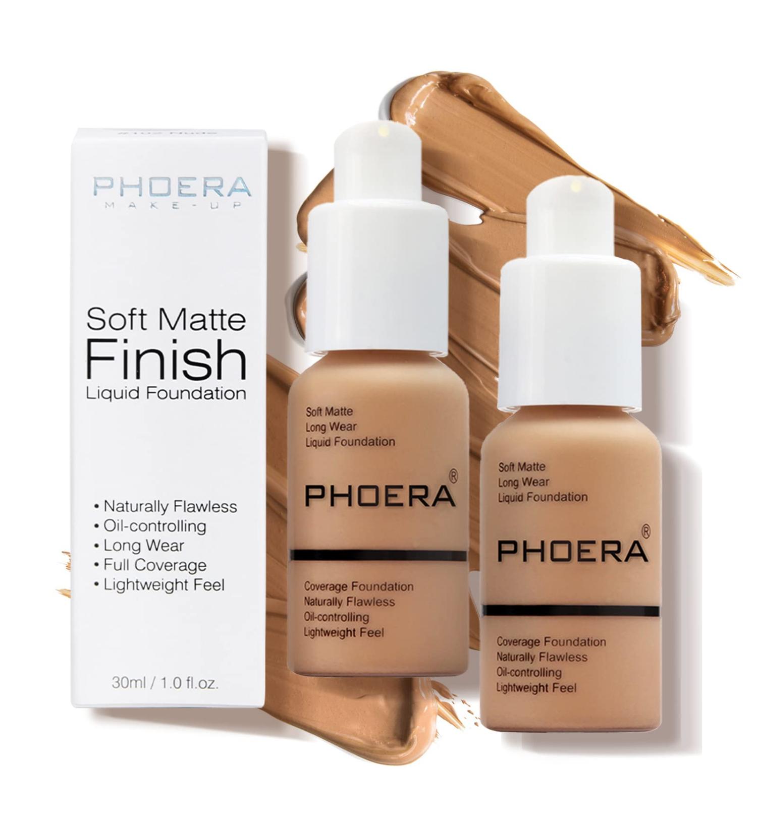 Phoera 2PC Soft Matte Concealer Foundation 30ml Full Coverage Flawless Cream Long-Lasting 24HR for Oily and Combination Skin (2PC 105Sand) - Buy Online on GoSupps.com