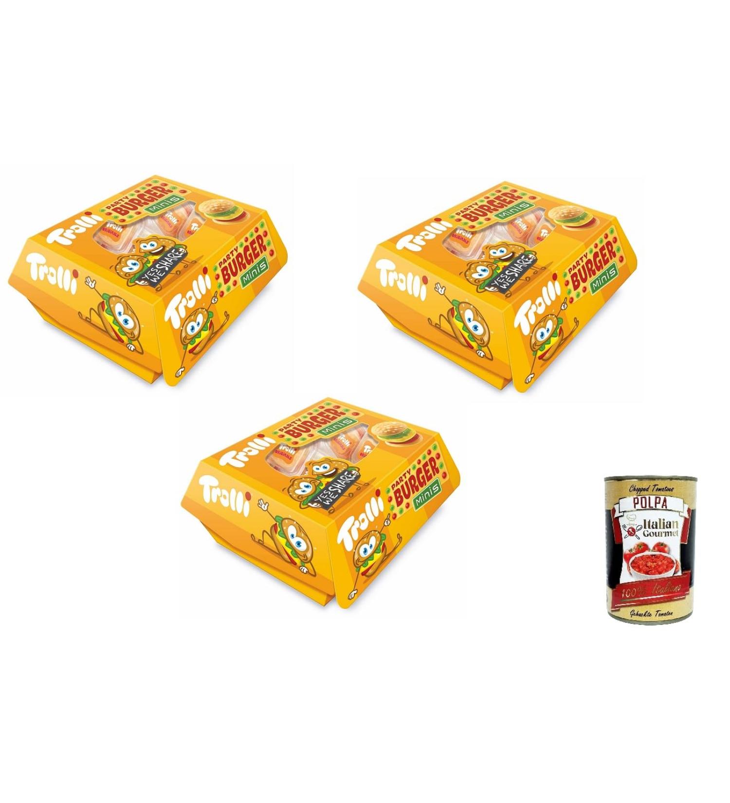  Italian Gourmet E.R. 3 x Trolli Miniburger hamburger-shaped rubber candies fruit flavor individually wrapped 150g + gourmet Italian polpa 400g - Buy Online on GoSupps.com