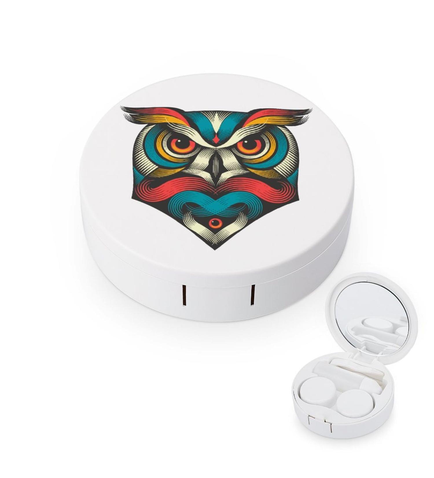 Psychedelic Owl Contact Lens Case - Cute Portable Round Storage Box with Mirror for Travel & Daily Use - Buy Online on GoSupps.com