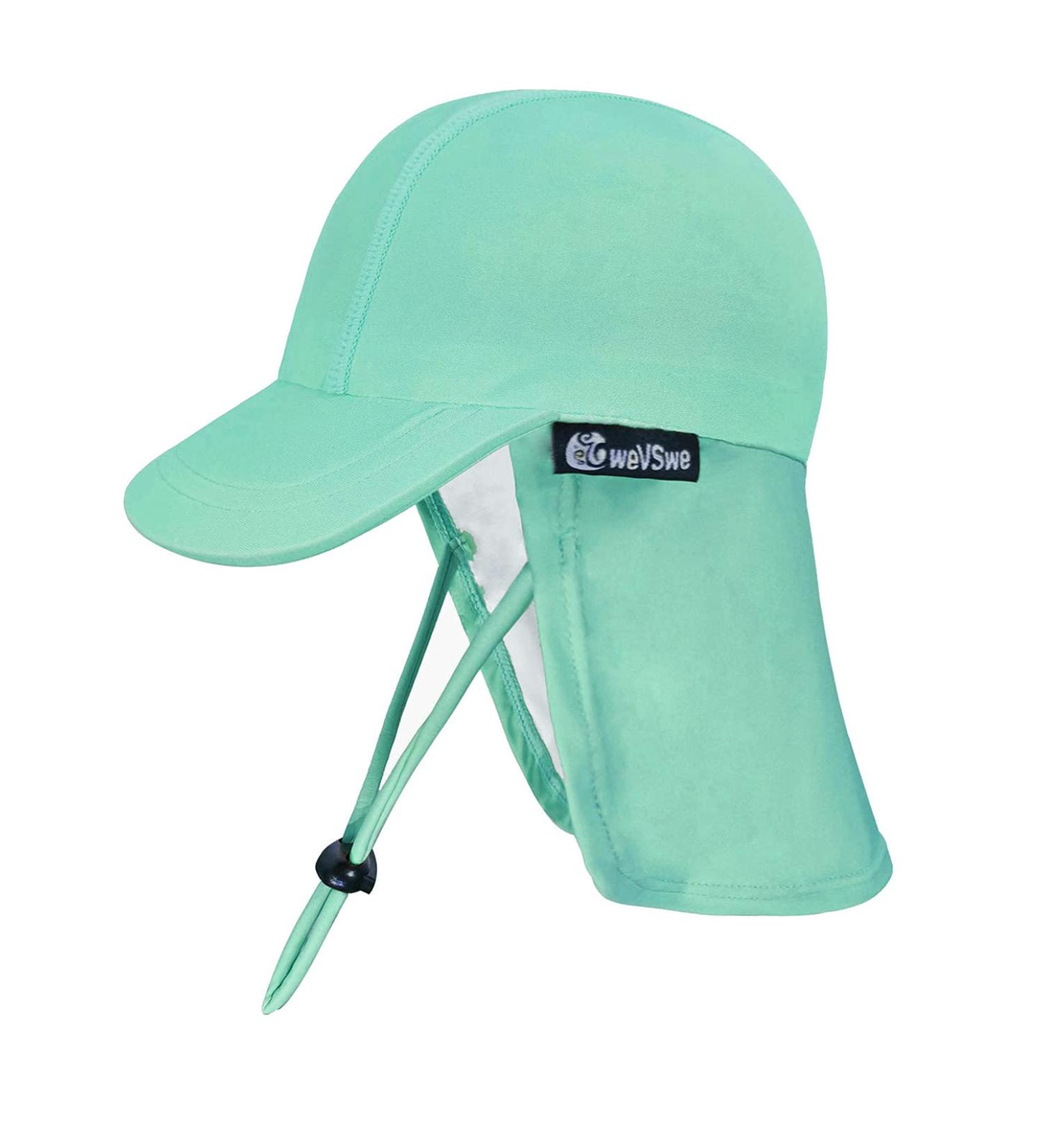weVSwe Baby Toddler Sun Hat UPF 50+ Swim Cap Flap Neck Protection | Light Green Blue | Adjustable Chin Straps | UV Sun Protection Hats | 0-6 Months - Buy Online on GoSupps.com