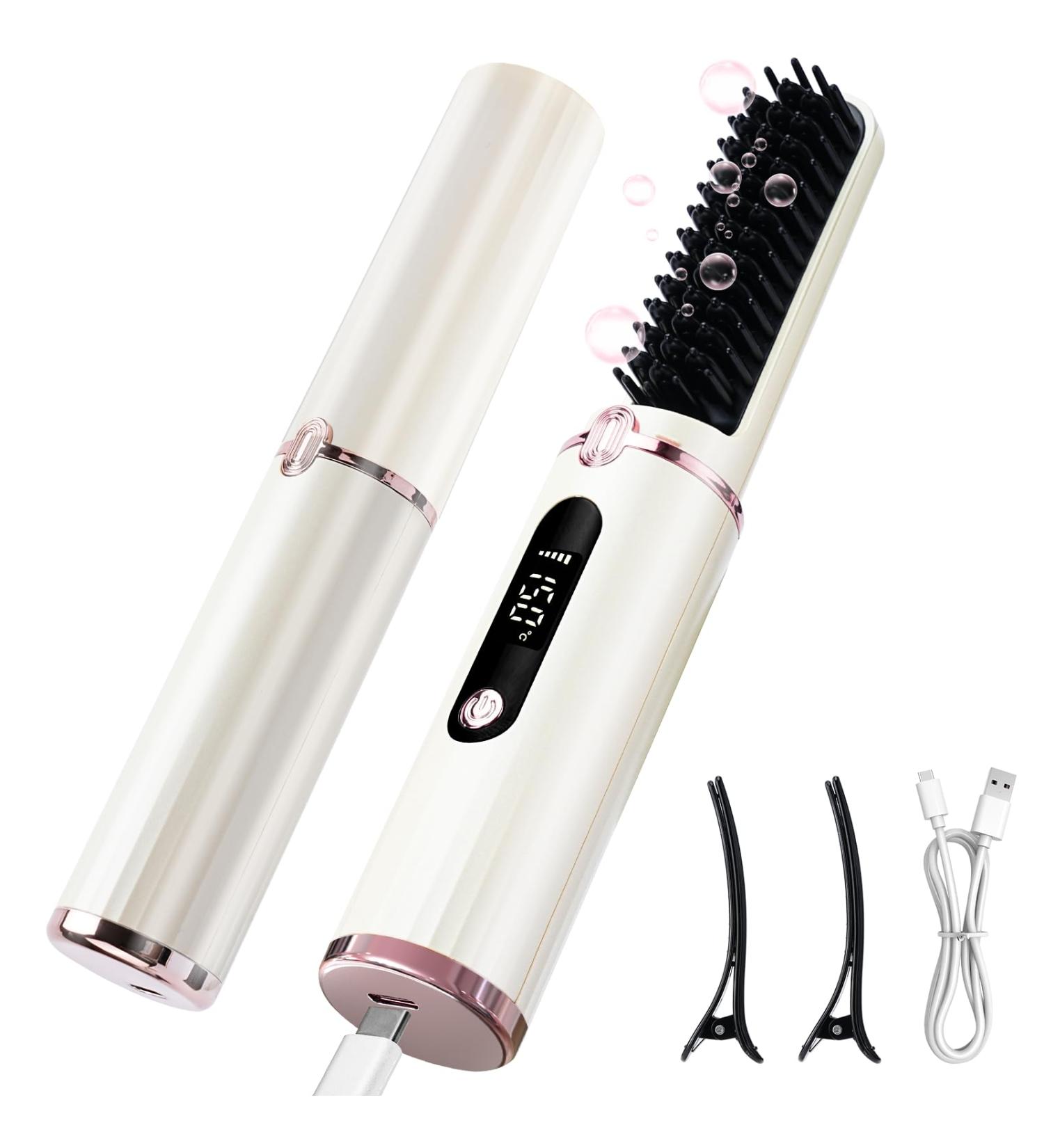 Portable Cordless Hair Straightener Brush - Mini Ionic Hot Comb for Travel & Home - Buy Online on GoSupps.com