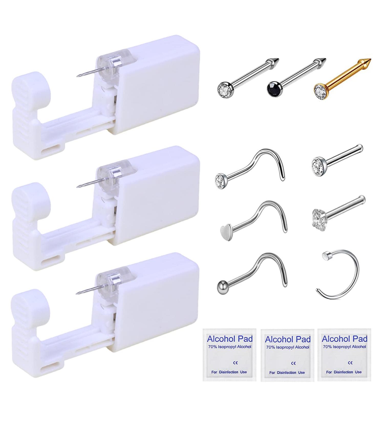 3 Pack Disposable Self Nose Piercing Kit with Nose Rings - Safe and Easy Nose Piercing Gun Tool - Buy Online on GoSupps.com