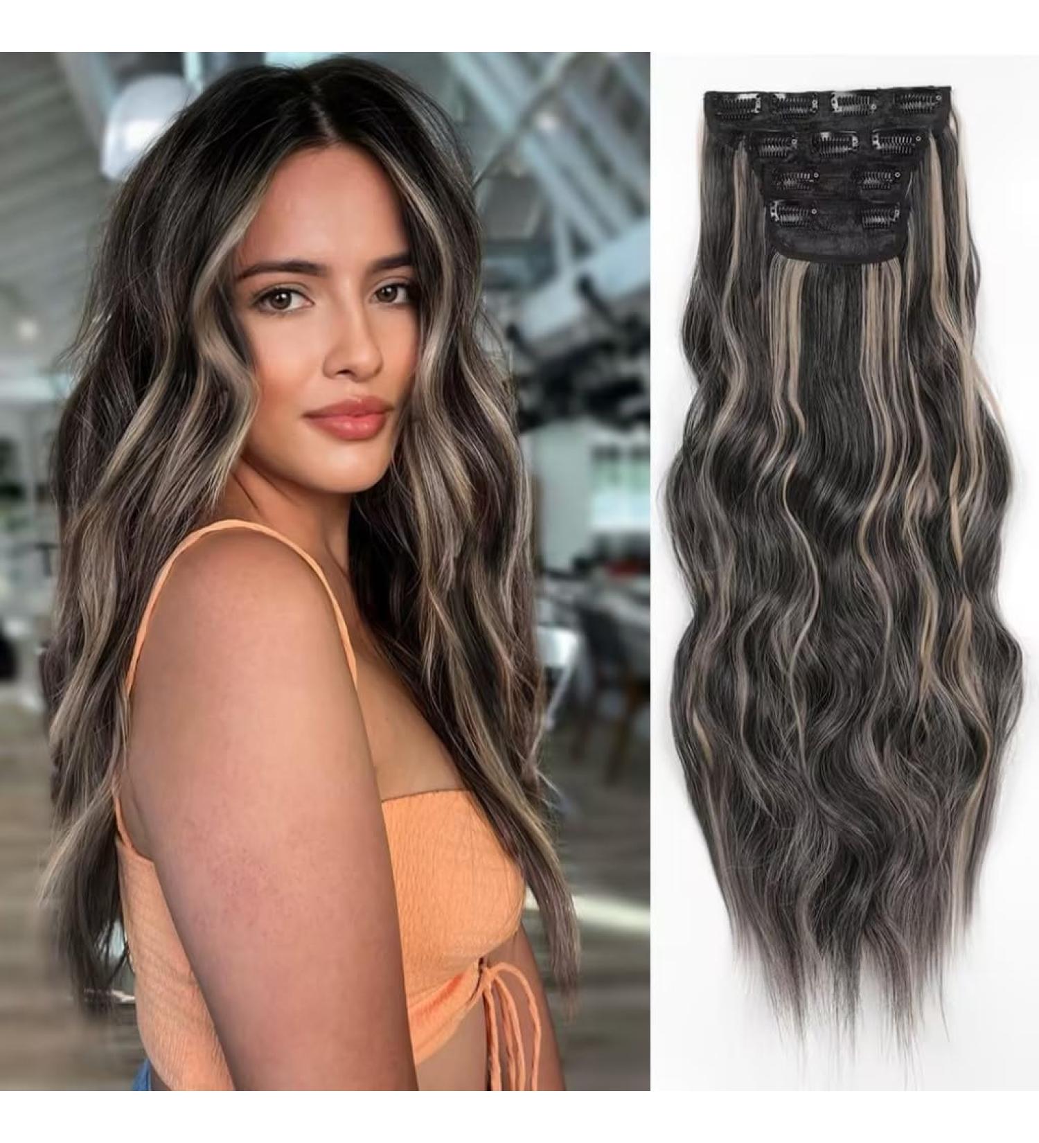 Yddm 24-Inch Wavy Clip-In Hair Extensions - 4PCS Realistic Synthetic Hair for Women | Affordable Full-Head Volume & Easy Application - Buy Online on GoSupps.com