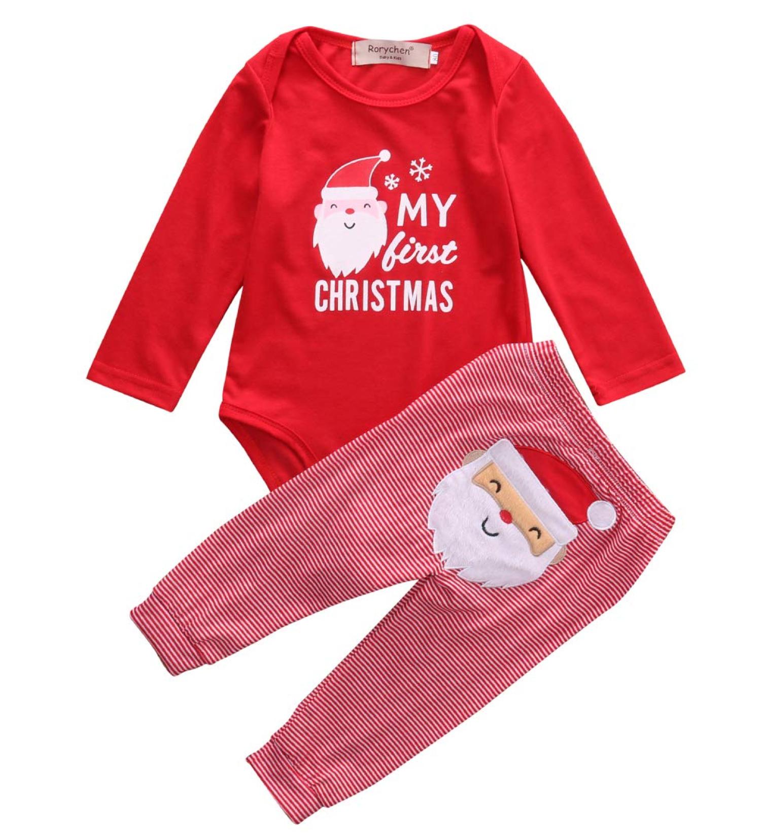 Geagodelia My First Christmas Baby Outfit Set - Red Newborn Long Sleeve Romper & Santa Claus Pants Pajamas - 0-3 Months - Buy Online on GoSupps.com