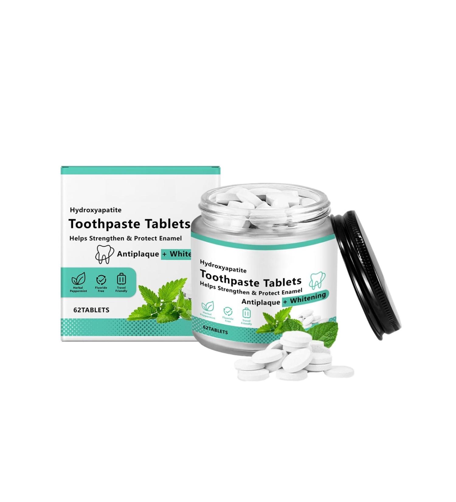 Chewable Whitening - Nano Hydroxyapatite Toothpaste for Sensitive Teeth & Antiplaque - Natural Peppermint Fluoride Free - Strengthen & Protect Enamel - Fresh Breath 62pcs - Buy Online on GoSupps.com