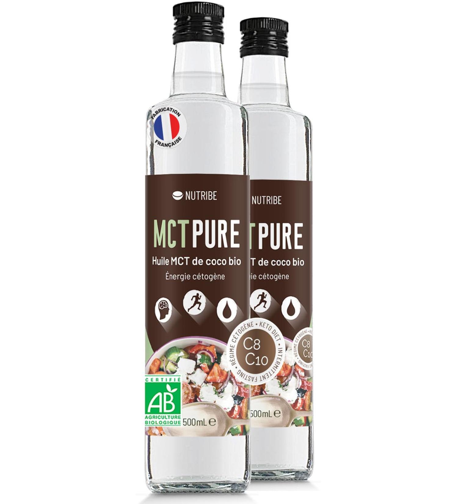 Nutribe MCT Pure bio C8 C10 (Pack of 3x500 ml) Cold pressed - French laboratory | Ketogenic Energy weight loss ideal for the keto diet and intermittent fasting - Buy Online on GoSupps.com
