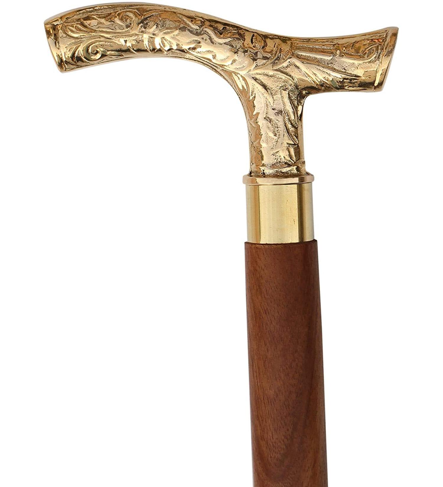Humaira Nautical Walking Stick - 37 Brown Ebony Brass T Handle Wooden Cane for Men and Women - Buy Online on GoSupps.com