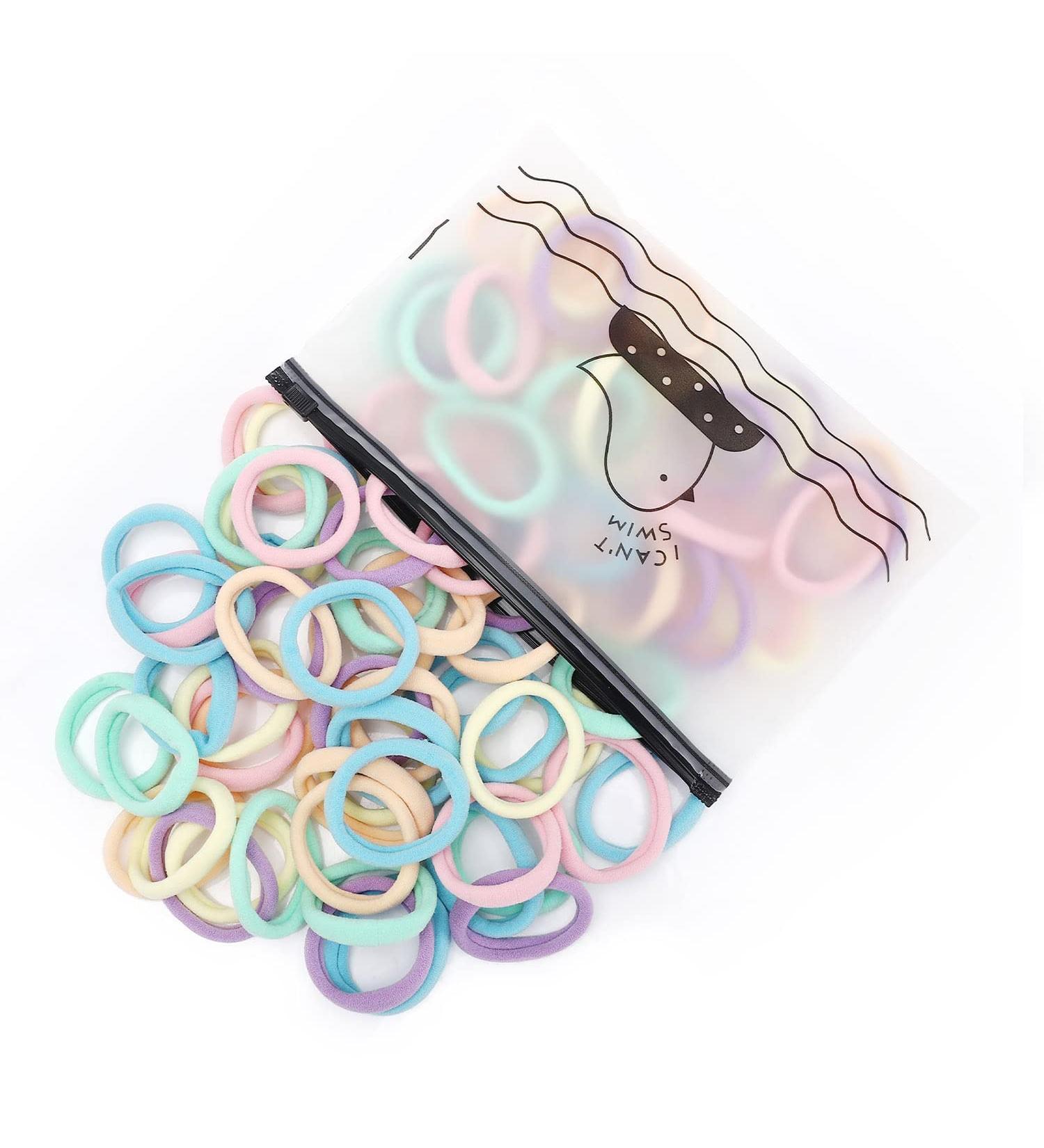 Laicky 100 Pcs Fabric Elastic Hair Ties for Women Girls - Seamless Rubber Bands for Ponytails, Pigtails - Suitable for Thick, Thin, Curly Hair - Non-Harmful Holders (Macarone) - Buy Online on GoSupps.com