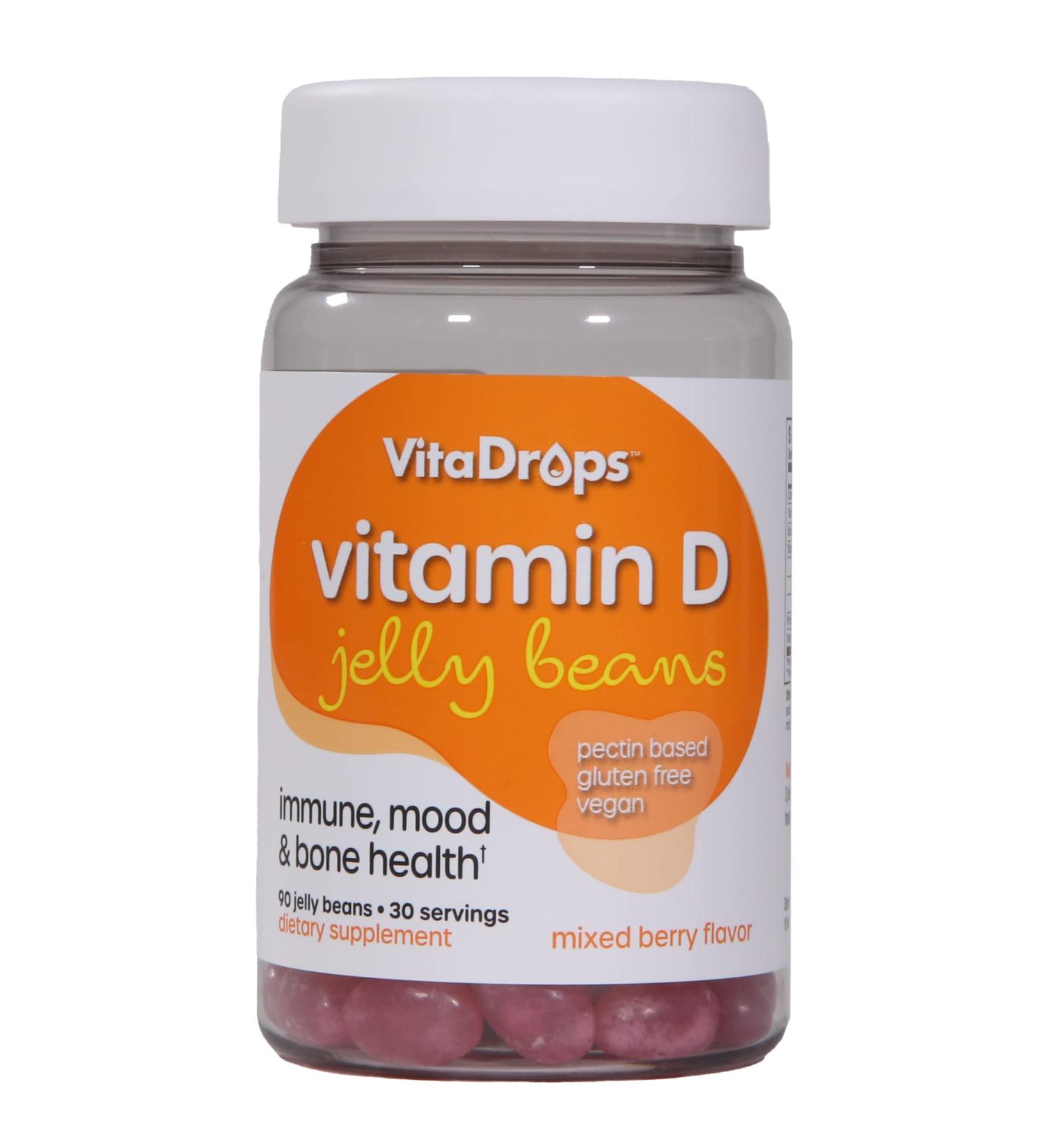 Vita Drops Vitamin D Jelly Beans Supports Immune Health Promotes Bone Health Pectin Based Vegan & Gluten Free Mixed Berry Flavor 90 Jelly Beans 30 Servings