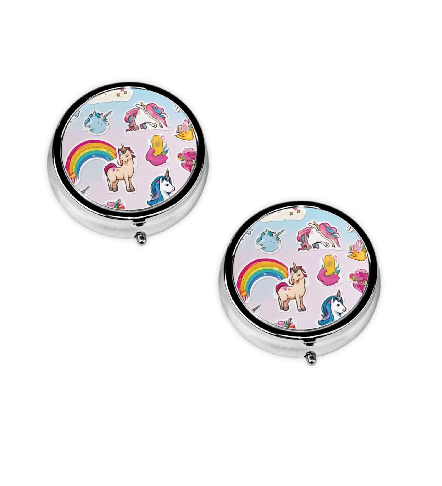 Rainbow Round Pill Box - 3 Compartment Mini Decorative Travel Holder | Portable Medicine Organizer for Vitamins & Tablets - Buy Online on GoSupps.com