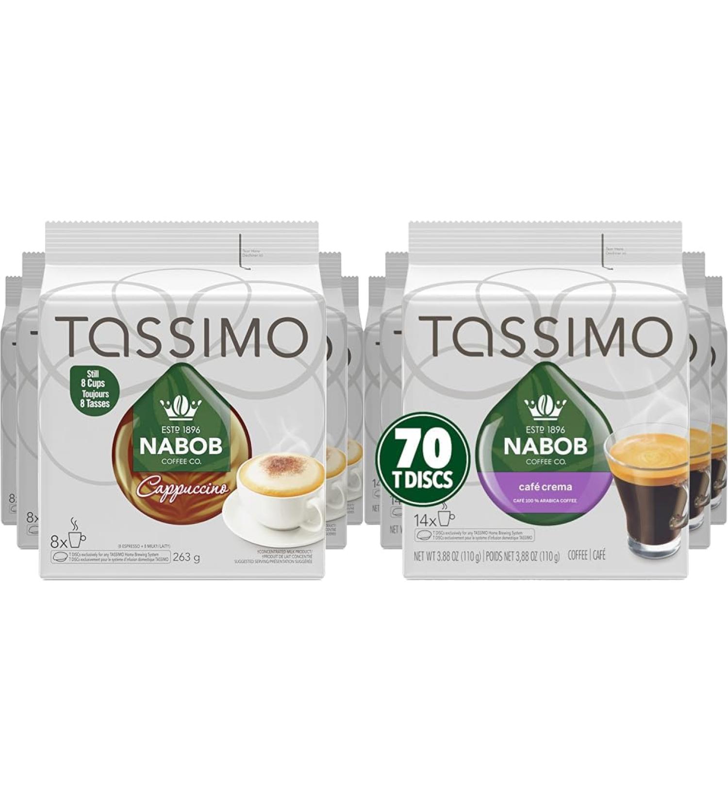 Tassimo Nabob Cappuccino Coffee Single Serve T-Discs 263g (5 Boxes of 8 T-Discs) & Nabob Caf Crema Coffee Single Serve T-Discs 110g (5 Boxes of 14 T-Discs) - Buy Online on GoSupps.com