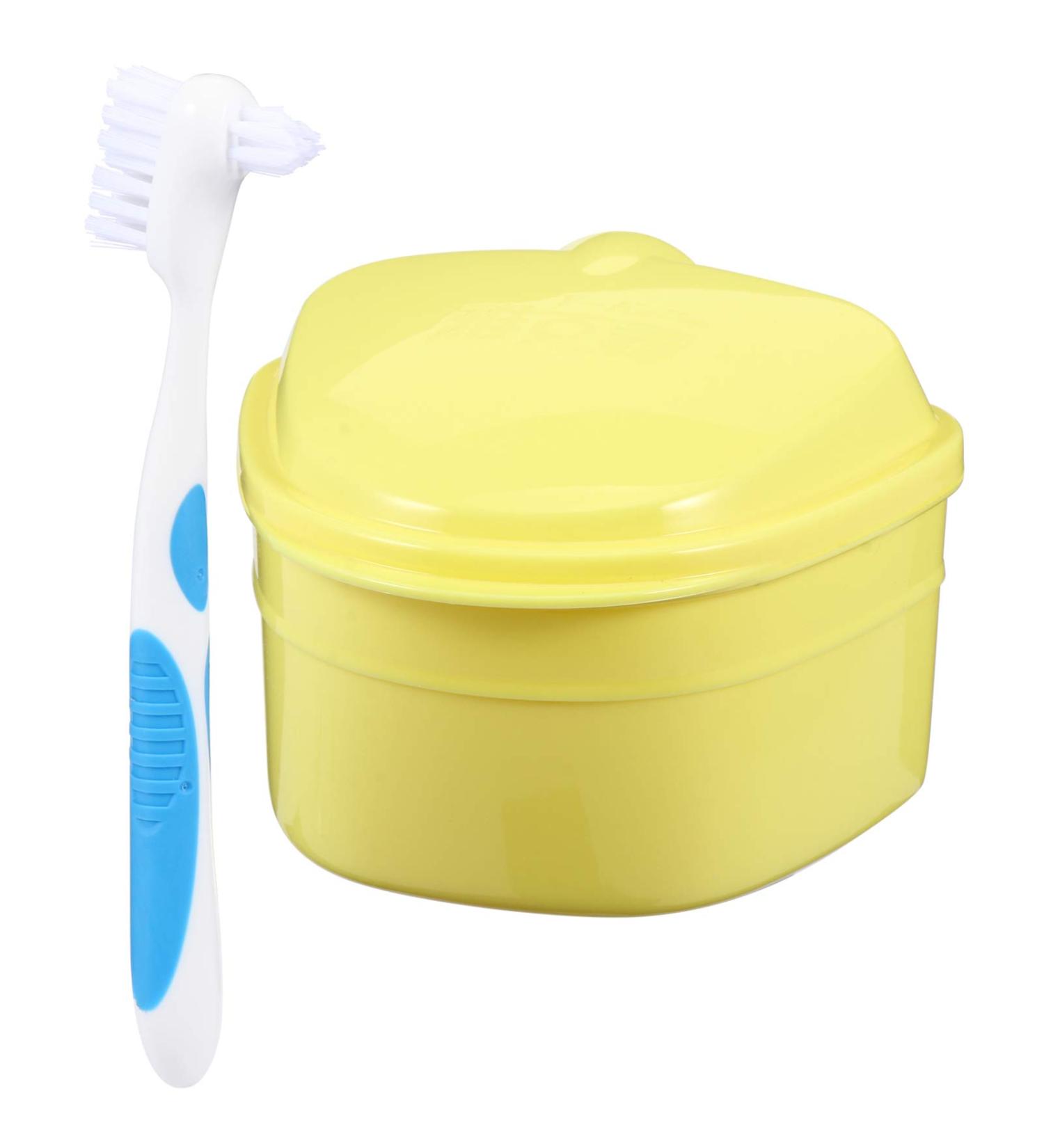Exceart Prosthesis Care Box - Cleaning Brush & Container for Denture Care | Travel-Friendly | Durable Yellow Plastic - Buy Online on GoSupps.com