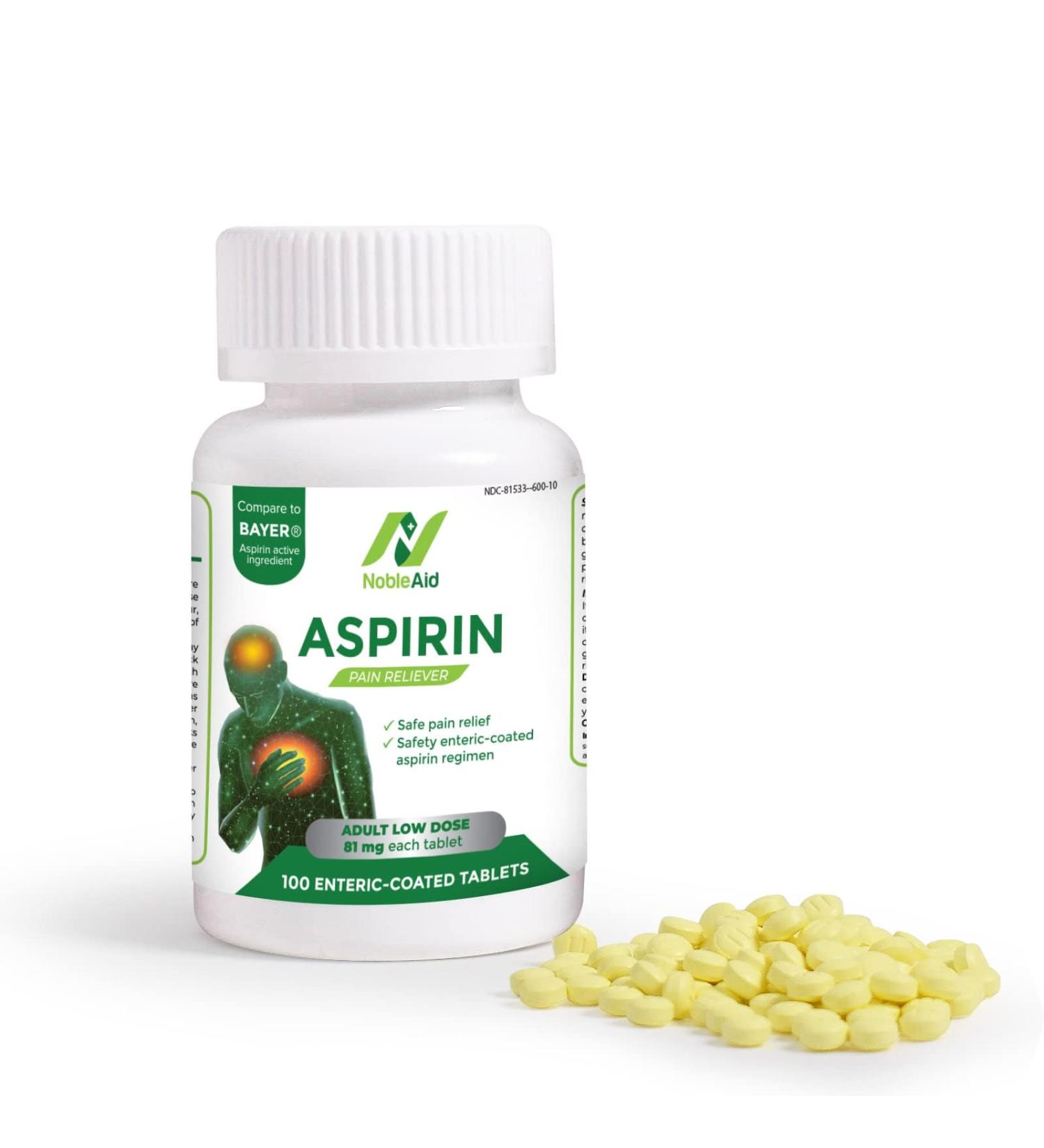 Pure Low Dose Baby Aspirin 81mg for Adults 100 Count Enteric Coated Aspirin Tablets for Men and Women Safe Relief for Symtoms Associated with Headache Arthritis Cramps - Buy Online on GoSupps.com