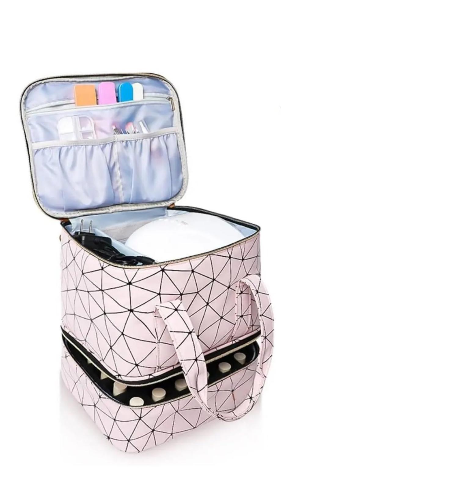 Sac Pour Vernis Semi Permanent Sac de rangement d'ongles 30 grilles sac de manucure Double couche noir/rose avec poign e sac de maquillage en Nylon PU sac de rangement de cosm tiques sac main Pink - Buy Online on GoSupps.com