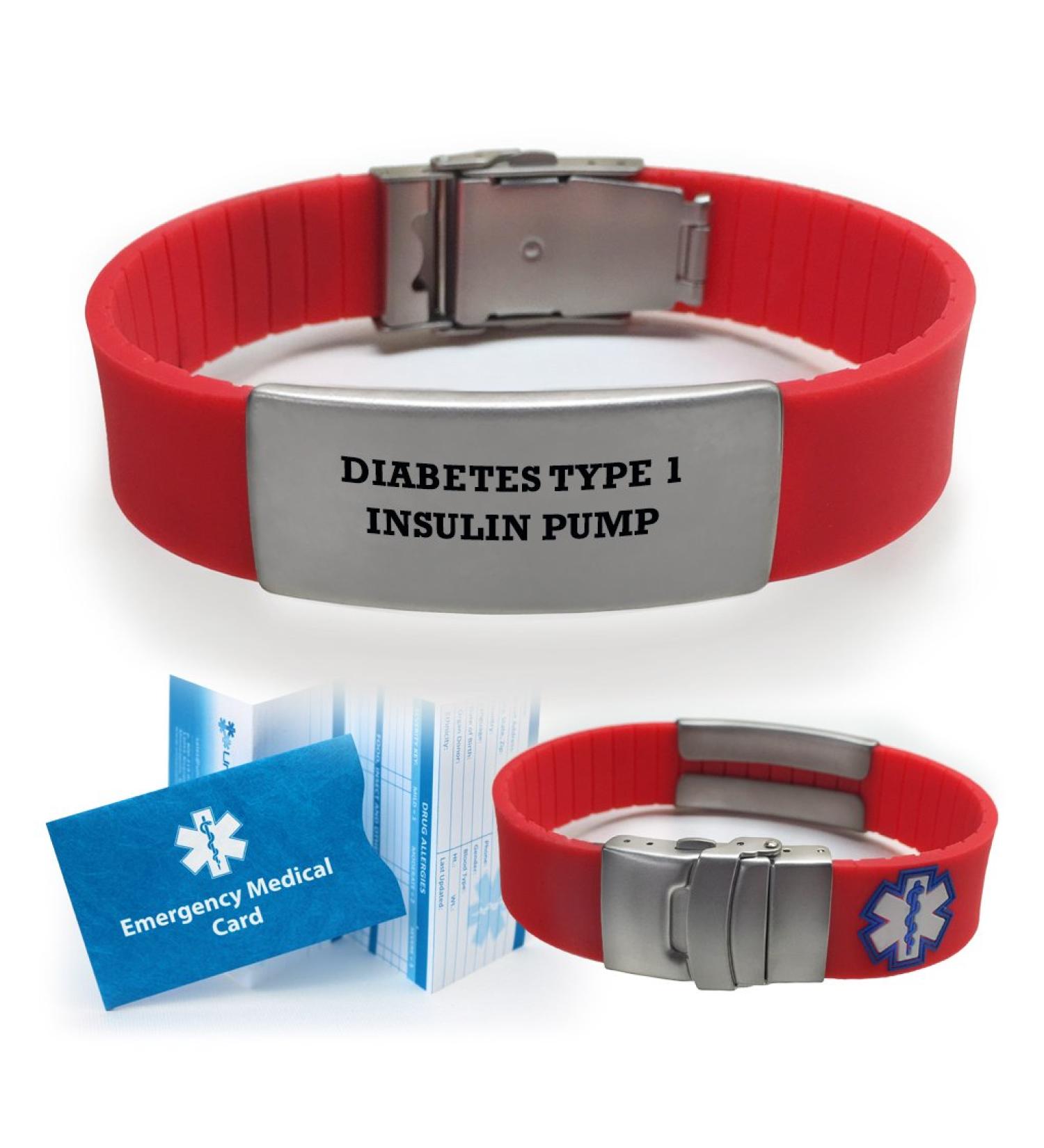 Diabetes Type 1 Insulin Pump Medical Alert ID Bracelet - Red | Durable & Stylish for Men & Women - Buy Online on GoSupps.com