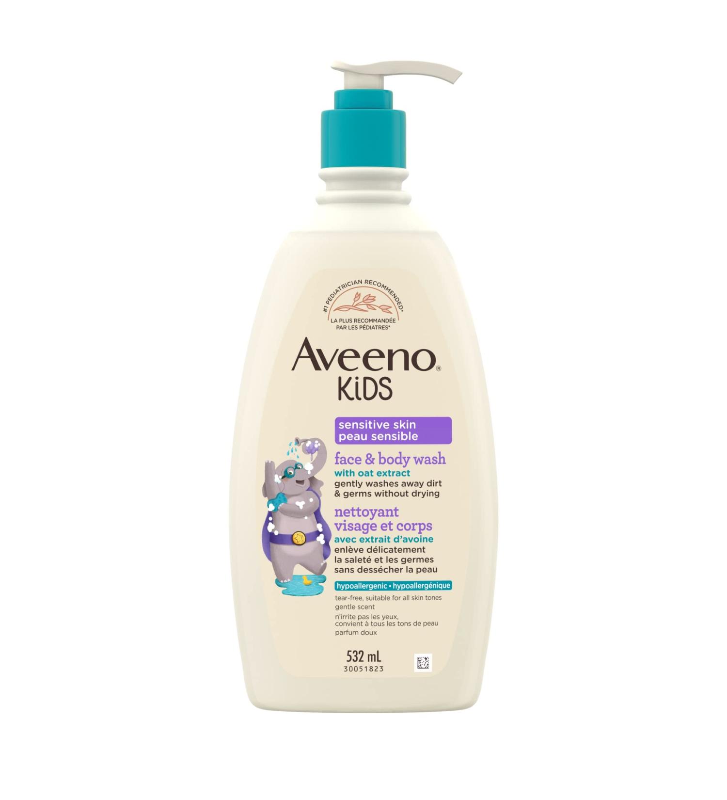 Aveeno Kids Face & Body Wash Hypoallergenic 2 in 1 Cleanser Oat Formula Sensitive Skin Kids Shower Gel 532 mL - Buy Online on GoSupps.com