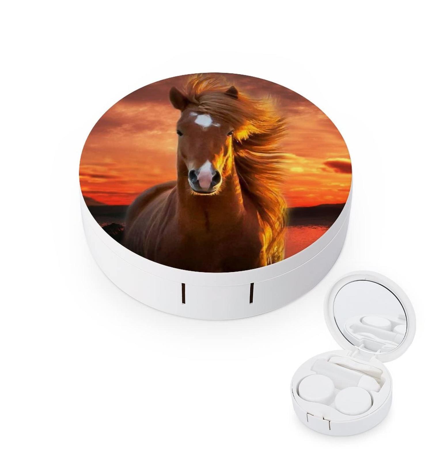 Brown Horse Round Case For Contact Lens Kit Storage Box with Mirror Printed - Buy Online on GoSupps.com