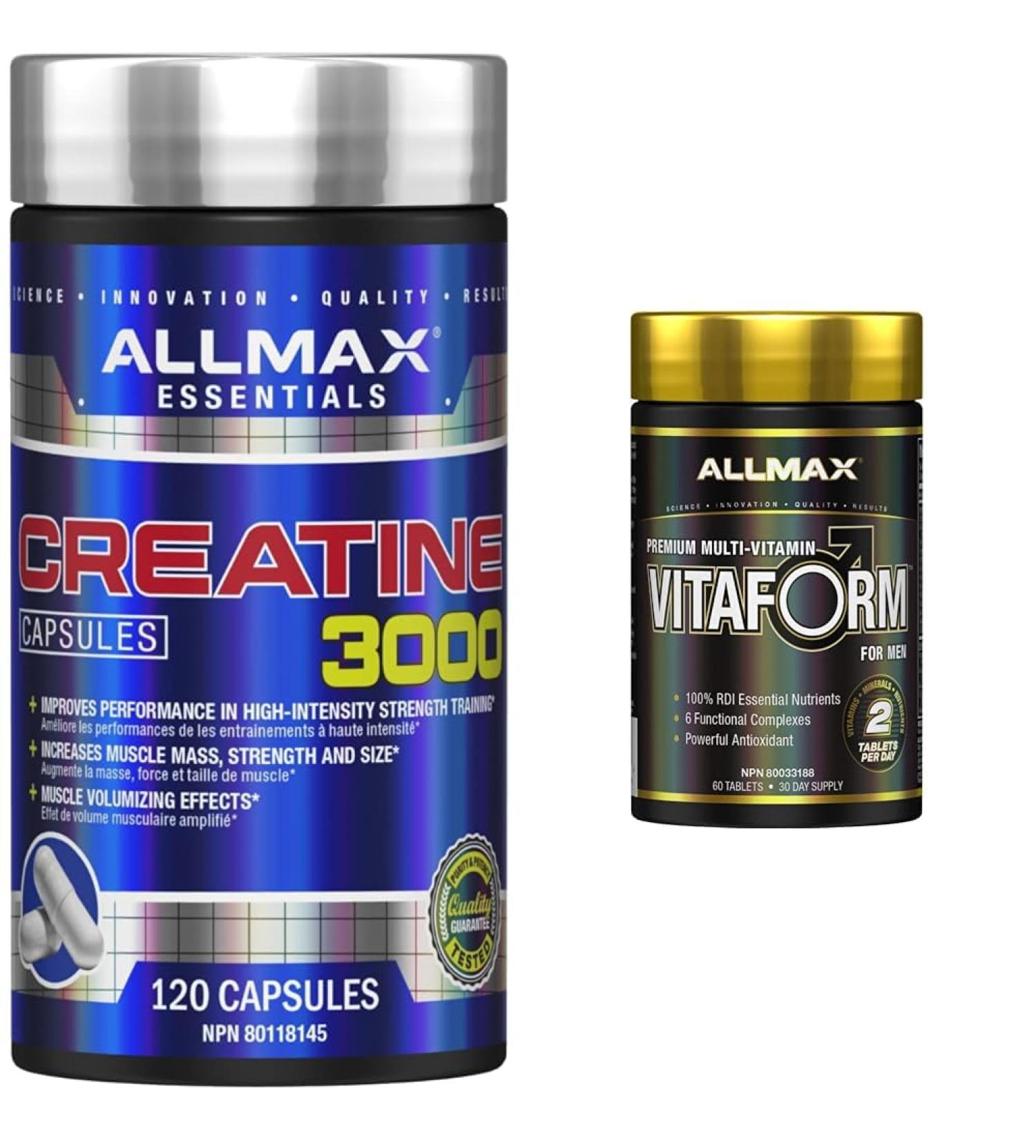 ALLMAX Nutrition Creatine 3000 + VITAFORM Men's Performance Multivitamin Bundle Nutritional Supplement + VITAFORM - 60 Count - Buy Online on GoSupps.com