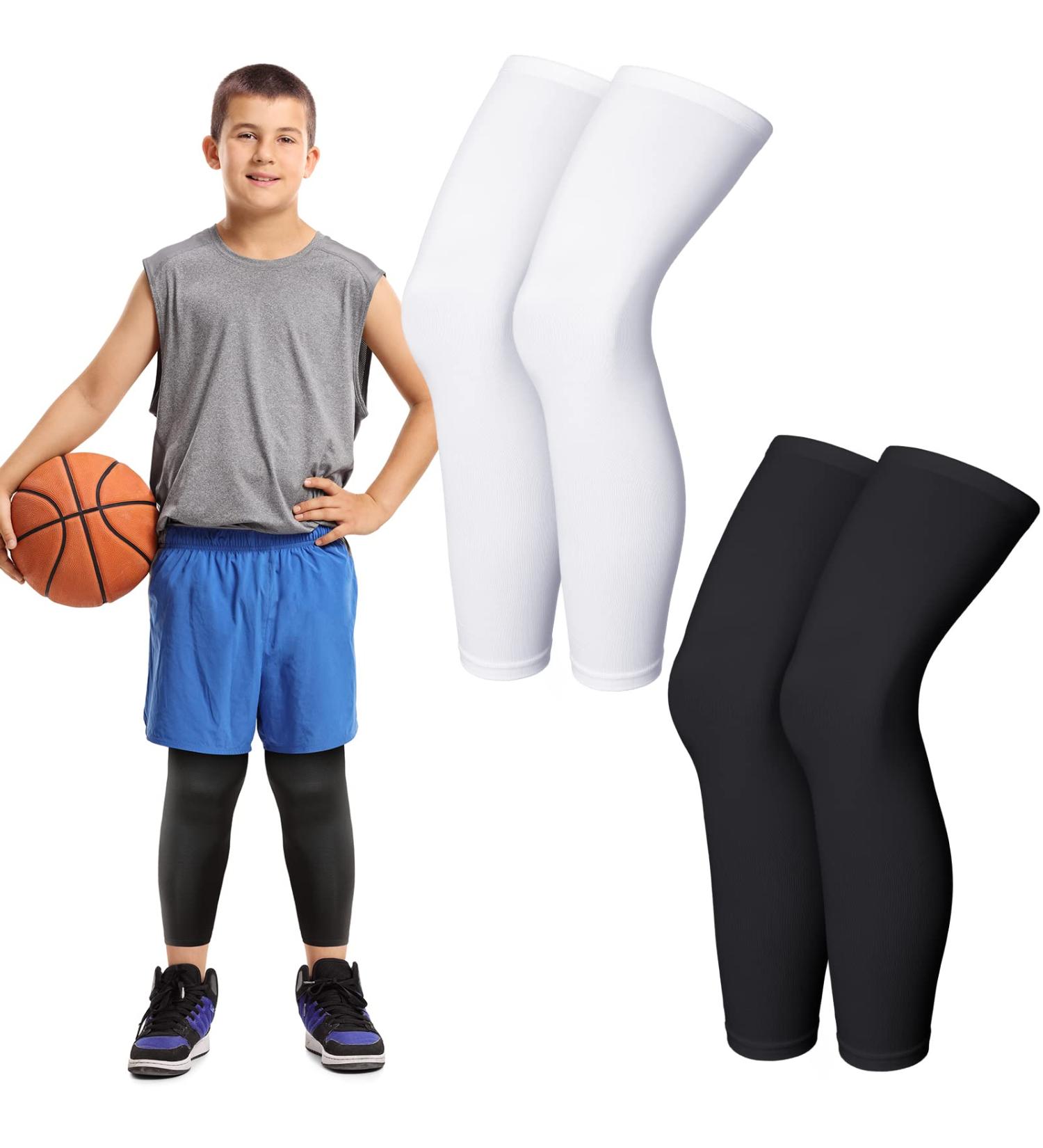 4 Pack Kids Long Compression Leg Sleeves - UV Protection for Boys & Girls | Youth Cycling & Basketball Sports | Size L - Buy Online on GoSupps.com