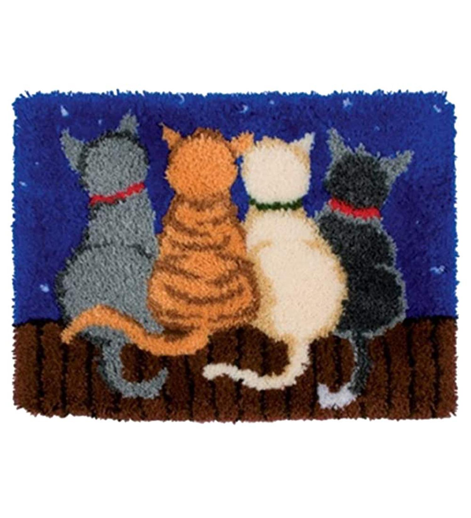 Latch Hook Rug Kit - Cat Design Crocheting Carpet | Pre-Printed Canvas Cushion Mat for Sofa Decor | Acrylic Yarn Tapestry DIY Set - Buy Online on GoSupps.com