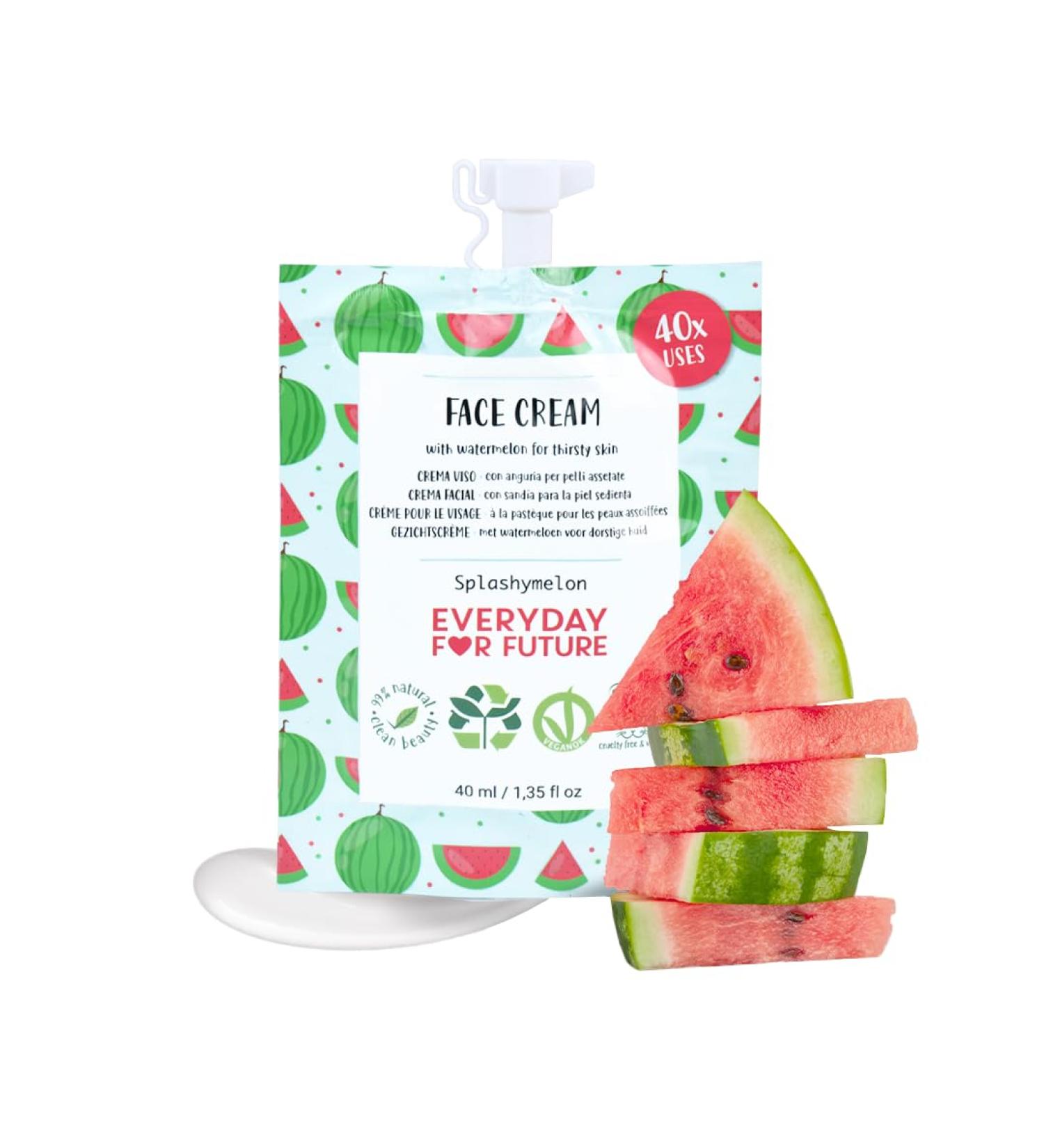 Watermelon Face Cream - Hydrating & Vegan | 98% Natural Cruelty-Free Moisturizer - 1.35 fl oz Splashymelon - Buy Online on GoSupps.com