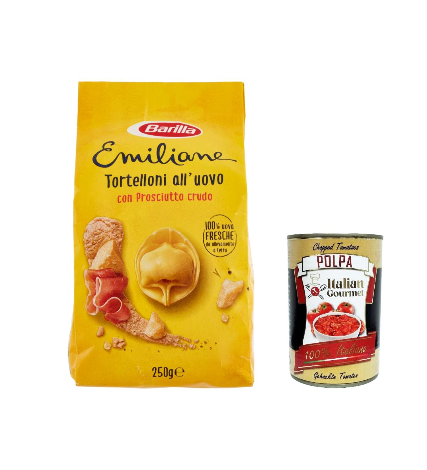  Italian Gourmet E.R. Barilla Egg Pasta Le Emiliane Tortelloni with Raw Ham Lot de 6 p tes aux ufs 250 g + polpa gourmet italien 400 g - Buy Online on GoSupps.com