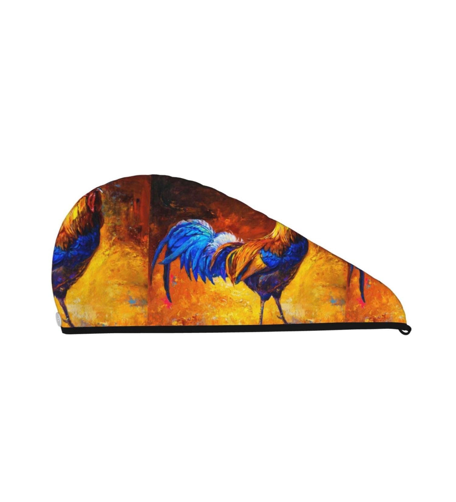 Hair Towel Wrap - Quick Drying Hair Turban with Button | Colorful Rooster Design - Buy Online on GoSupps.com