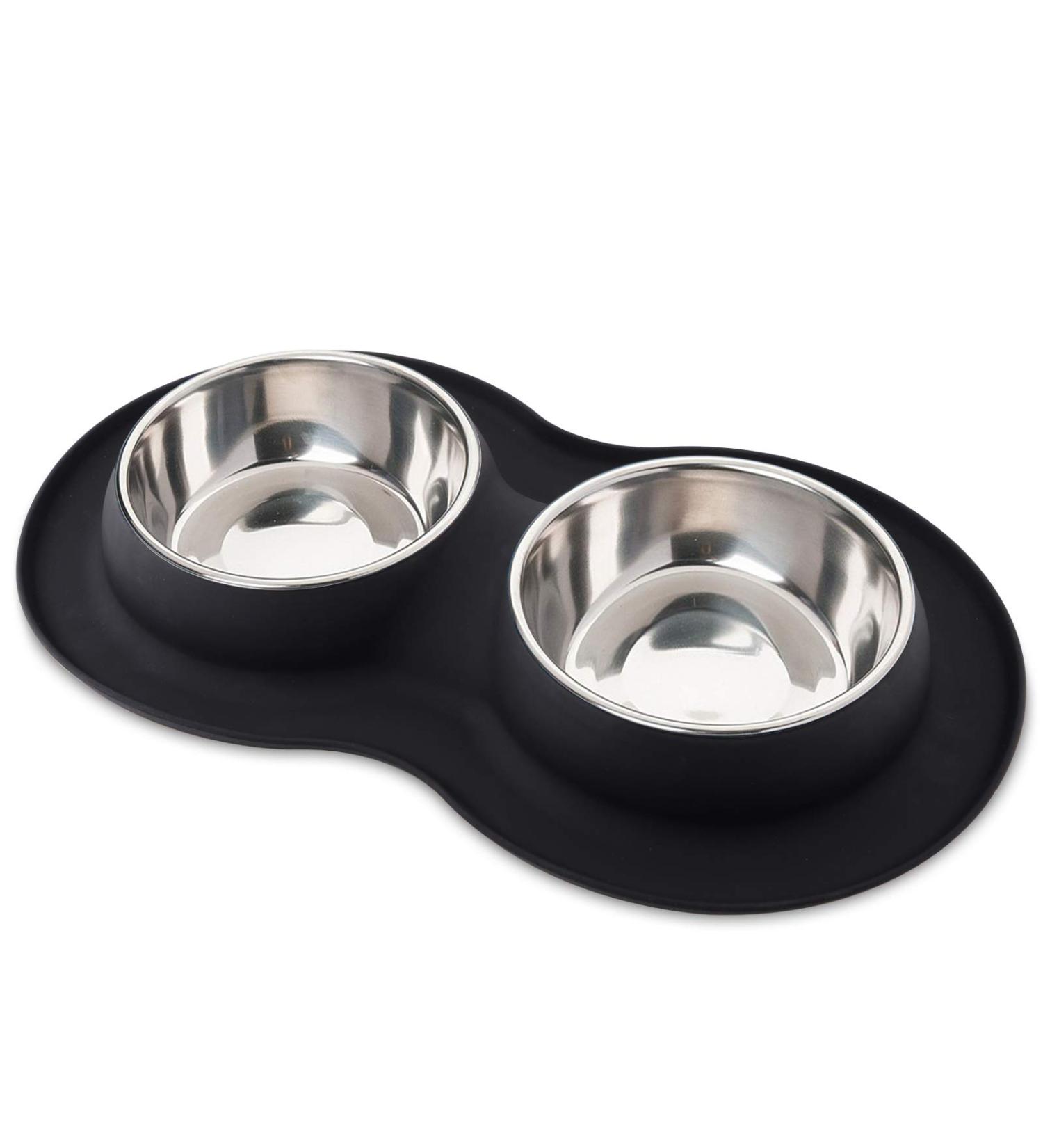Roysili Double Dog Bowl Pet Feeding Station - Stainless Steel Water and Food Bowls with Non Skid Silicone Mat - Premium Quality Holder for Small Dogs and Cats - Black - Buy Online on GoSupps.com