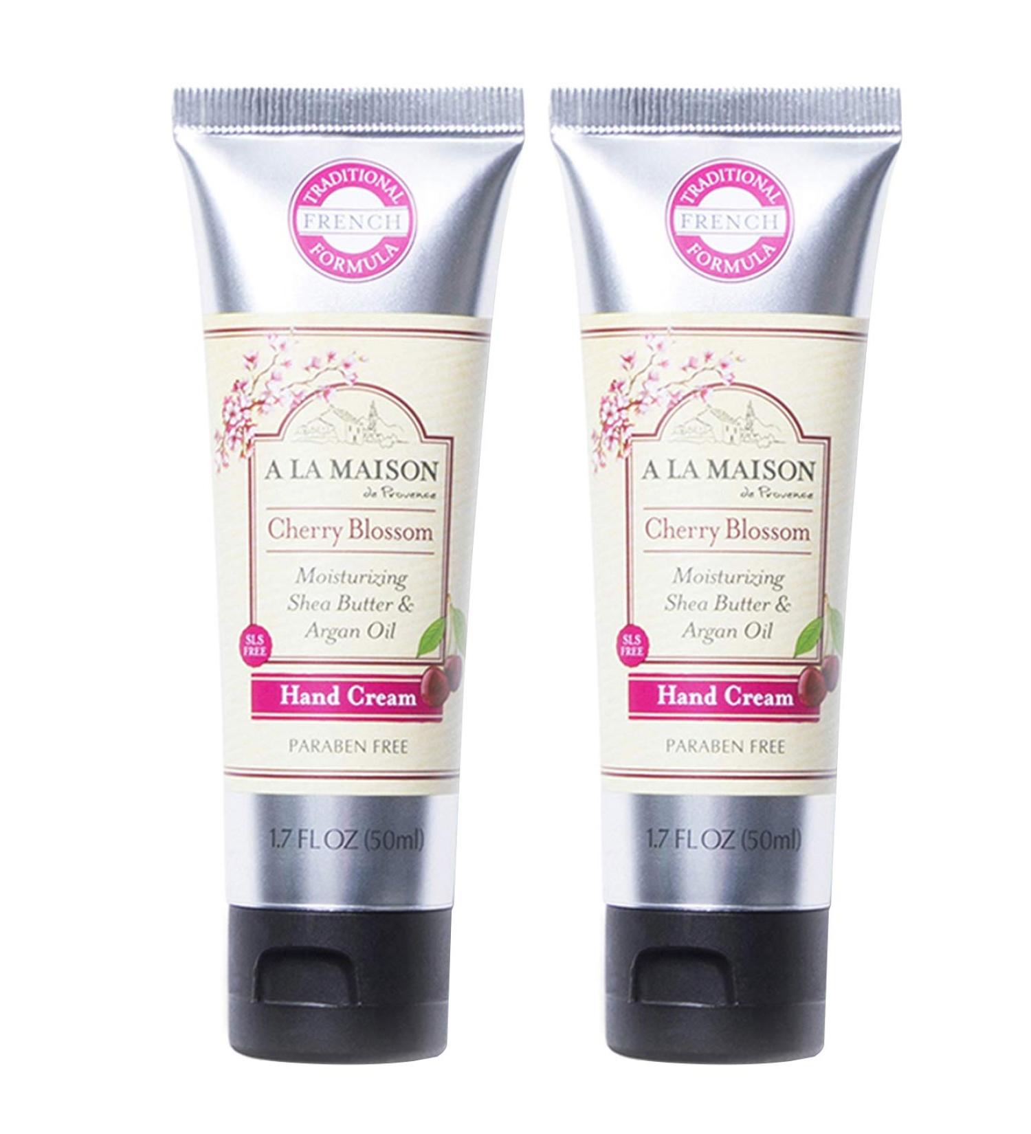 A La Maison De Provence Hand and Body Cream | Natural Moisturizing Lotion with Argan Oil and Shea Butter | Moisturizer for Dry Skin | Paraben and Phthalates Free | Cherry Blossom Scent 1.7 Oz (2 Pack)