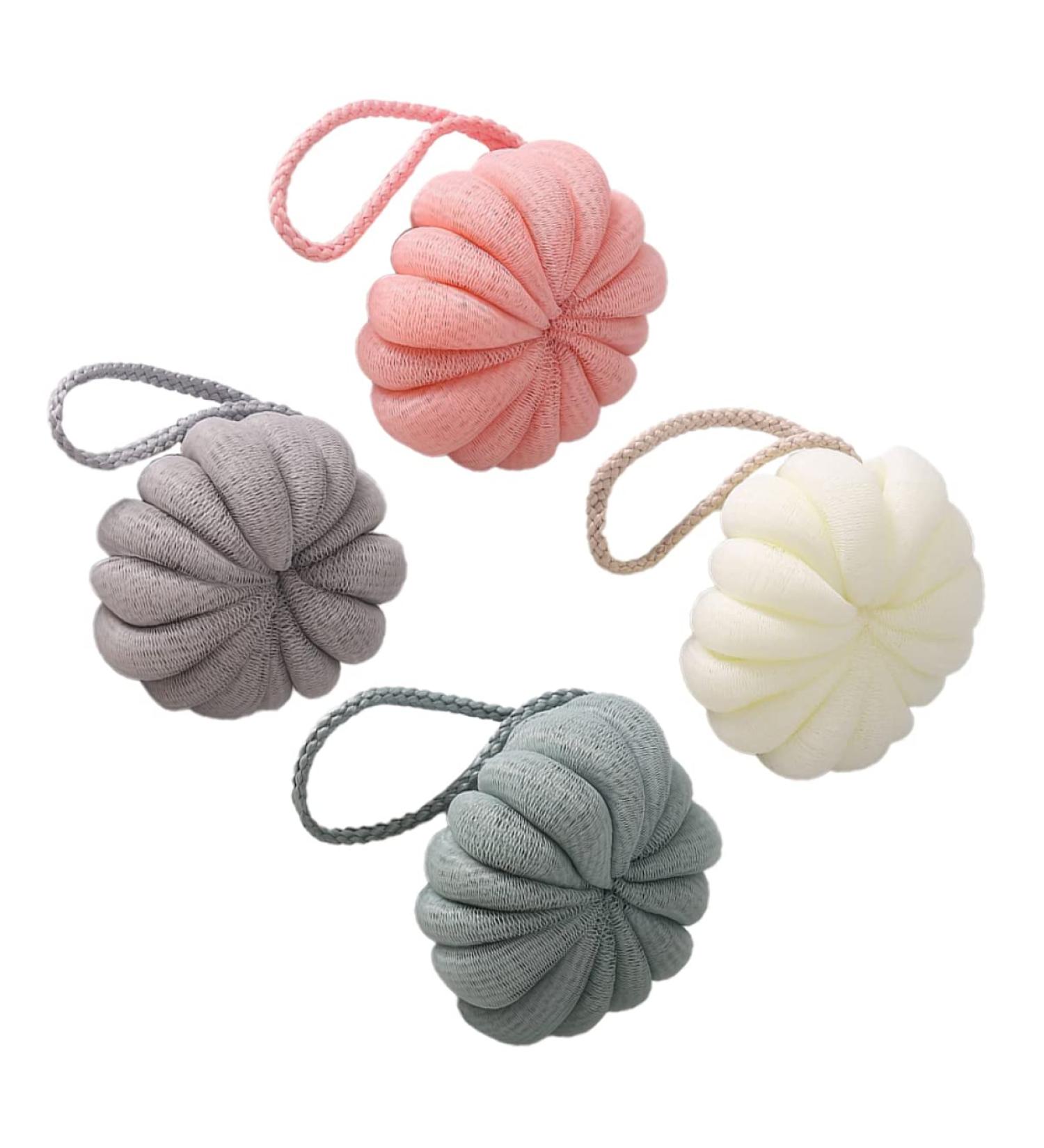 Minkissy 4pcs Bath Balls & Exfoliating Loofah Sponges - Assorted Colors | Body Scrubber Puff for Spa & Shower - Buy Online on GoSupps.com