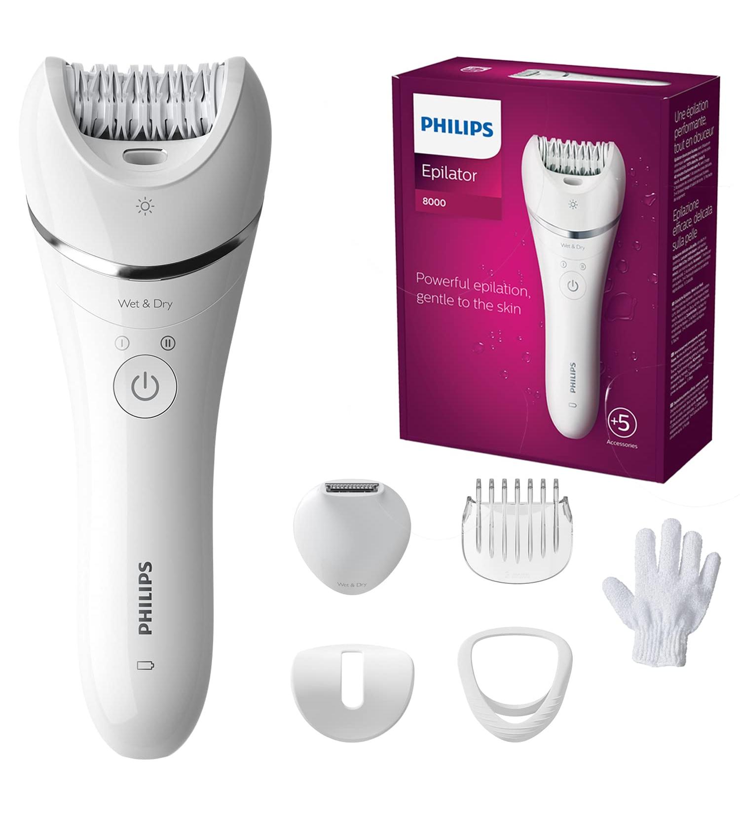 Philips Epilator Series 8000 - Wet & Dry Hair Removal for Legs and Body | Powerful Epilation with 6 Accessories | BRE715/01 - Buy Online on GoSupps.com
