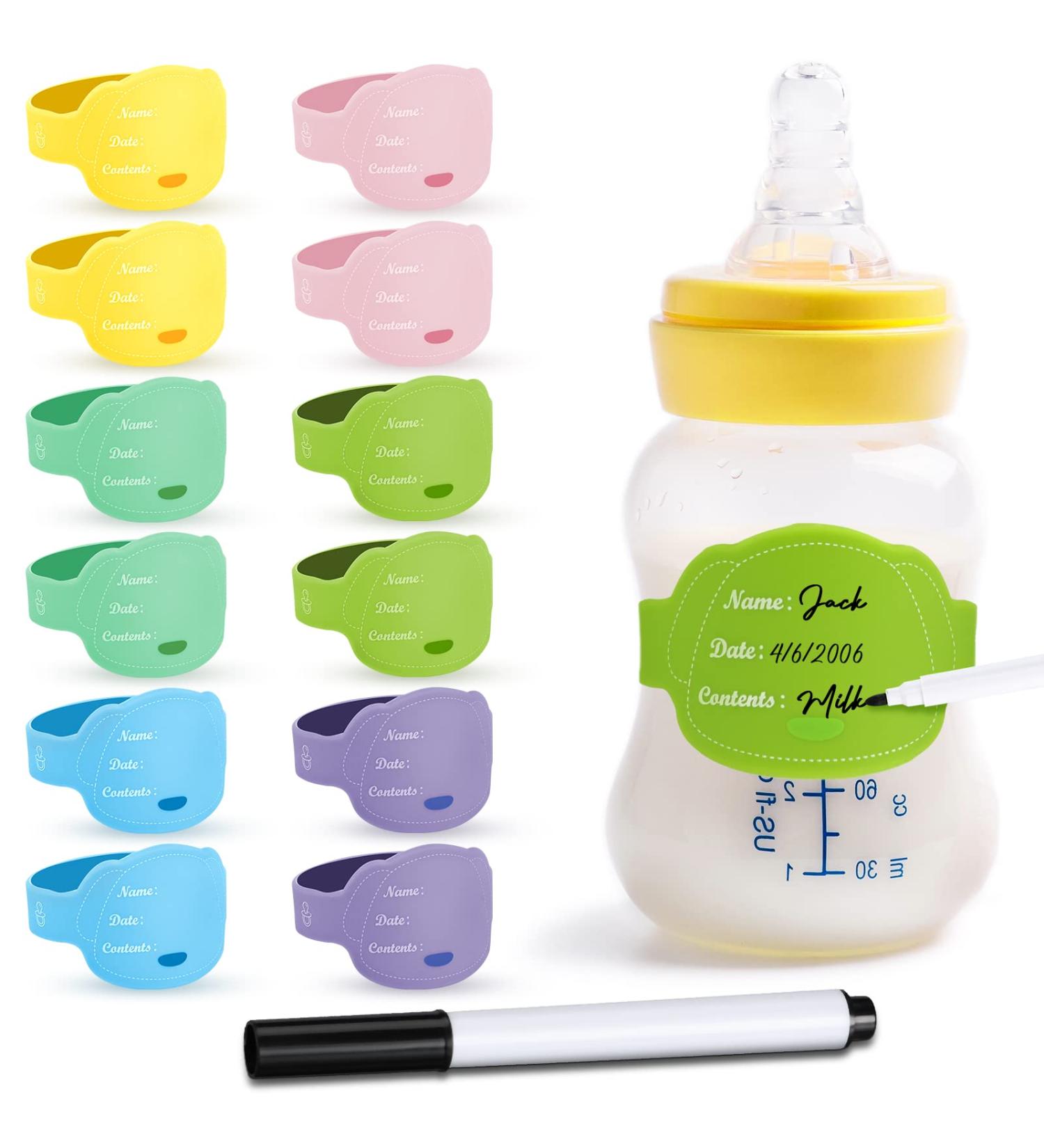 12 Pcs Baby Bottle Labels for Daycare - Reusable Silicone Name Bands with Marker Pens | Waterproof Day Care Essentials in Dog Design - 6 Colors - Buy Online on GoSupps.com