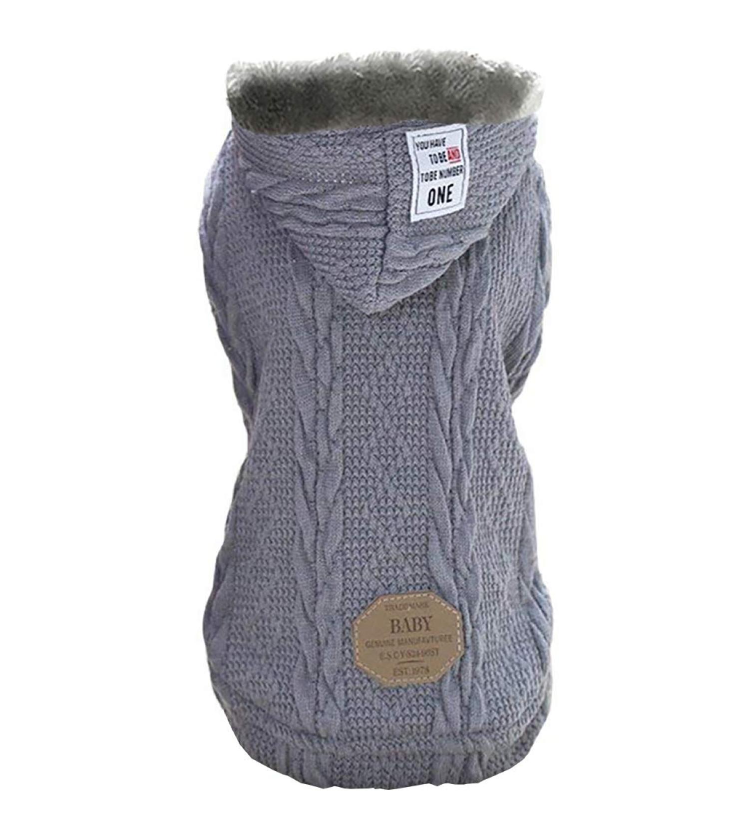Warm Dog Sweater Hoodie with Hat - Classic Gray Wool Turtleneck for Small & Medium Dogs - Winter Pet Clothes - Buy Online on GoSupps.com