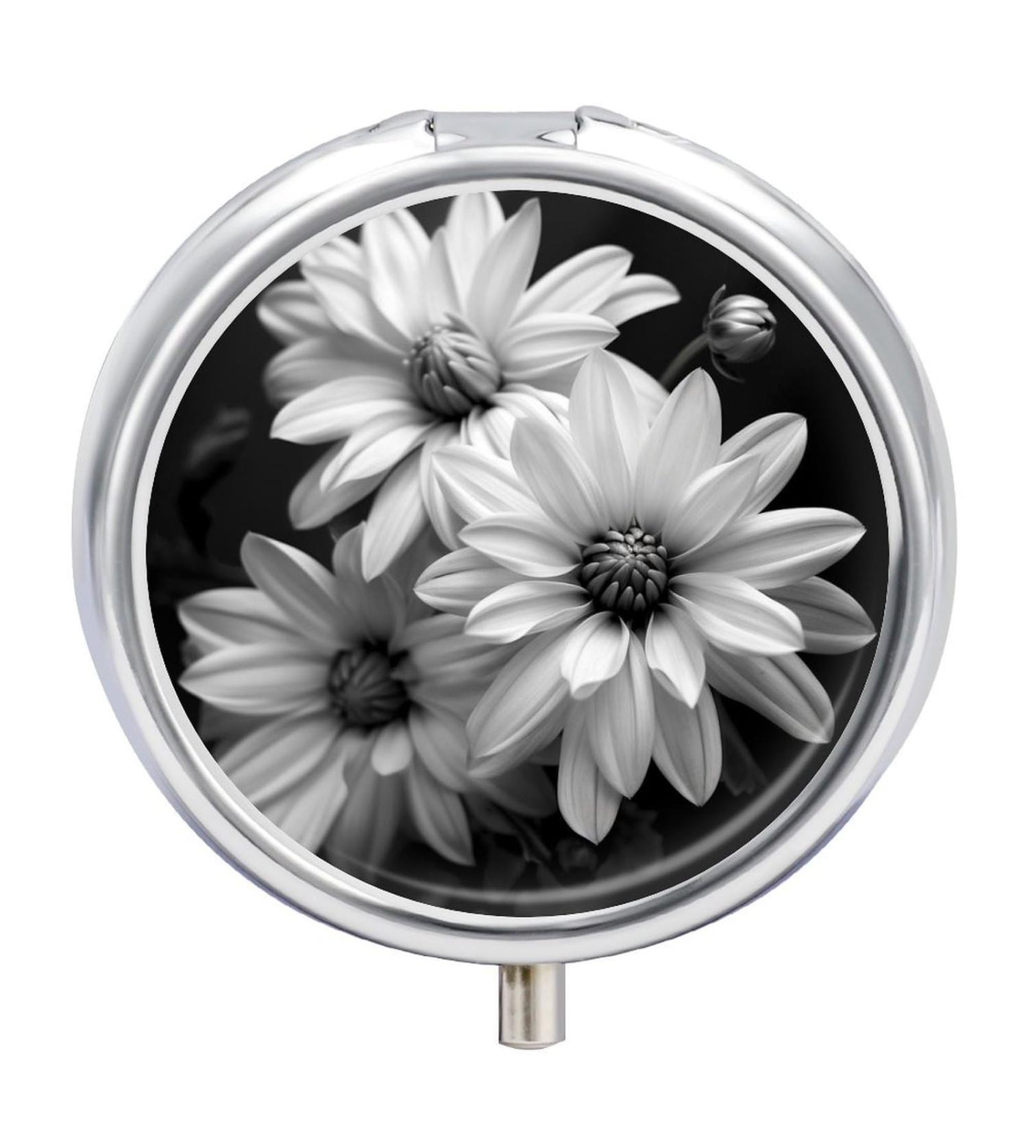 Travel Pill Box - 3 Compartment Black & White Floral Portable Organizer for Purse & Pocket | Small Medicine Case for Travel - Buy Online on GoSupps.com